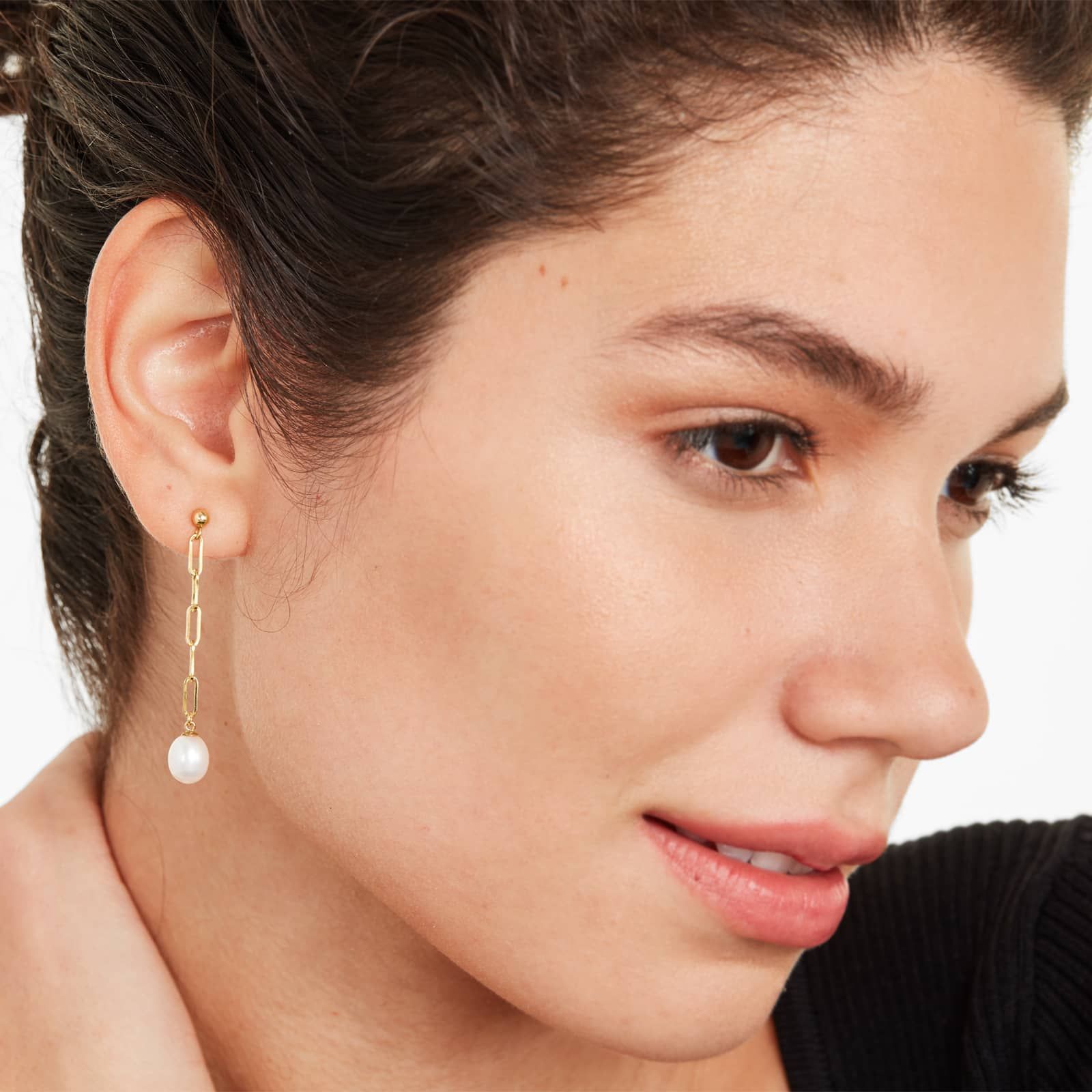 Cultured Freshwater Pearl Paperclip Drop Earrings In 14K Yellow Gold