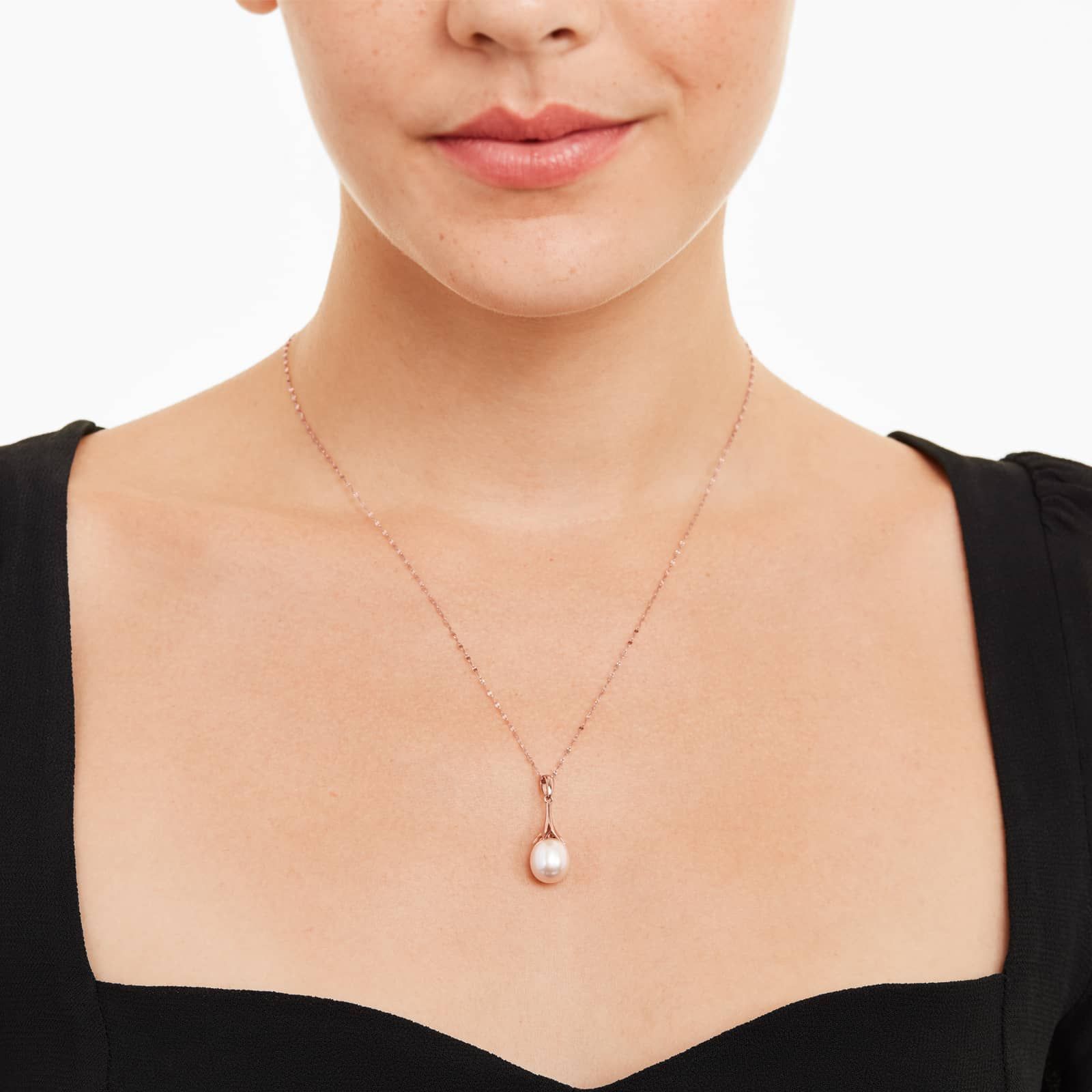 14K Rose Gold Lily Pink Drop Shape Freshwater Pearl Necklace