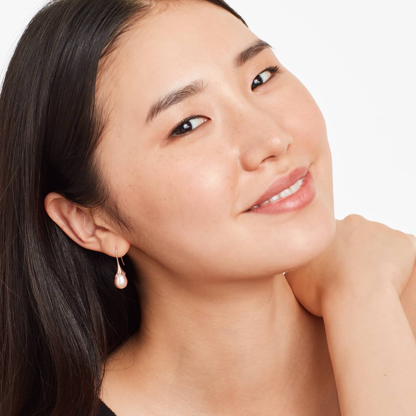 Lily Pink Cultured Freshwater Pearl Drop Earrings In 14K Rose Gold