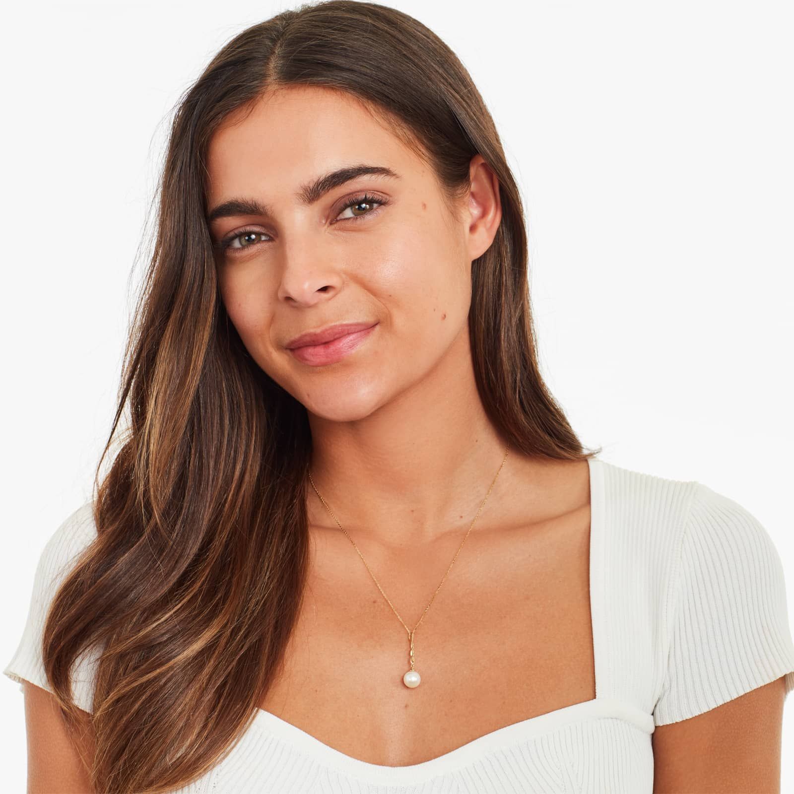 14K Yellow Gold Freshwater Cultured Pearl Twist Drop Necklace