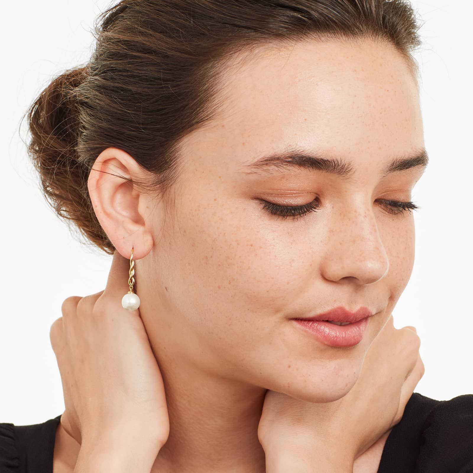 Cultured Freshwater Pearl Twist Drop Earrings In 14K Yellow Gold