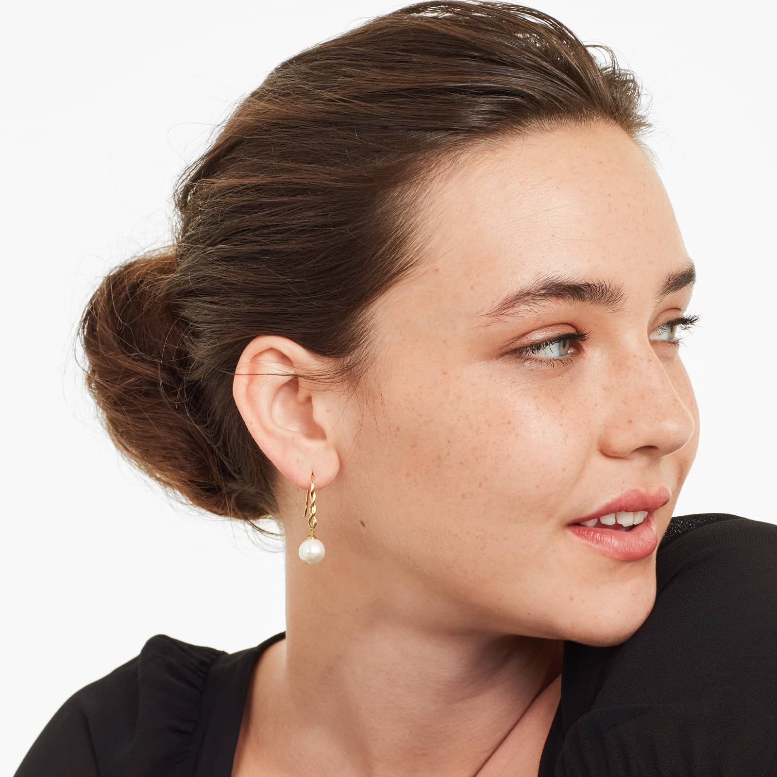 Cultured Freshwater Pearl Twist Drop Earrings In 14K Yellow Gold