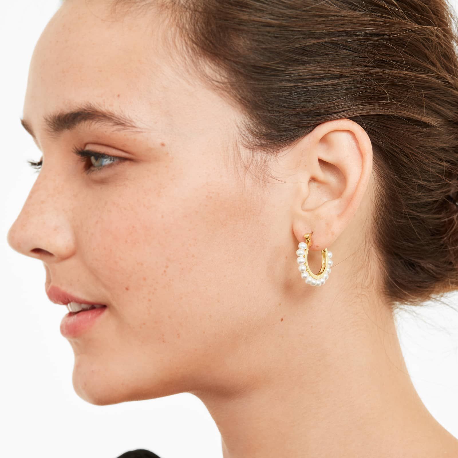Cultured Freshwater Pearl Row Hoop Earrings In 14K Yellow Gold