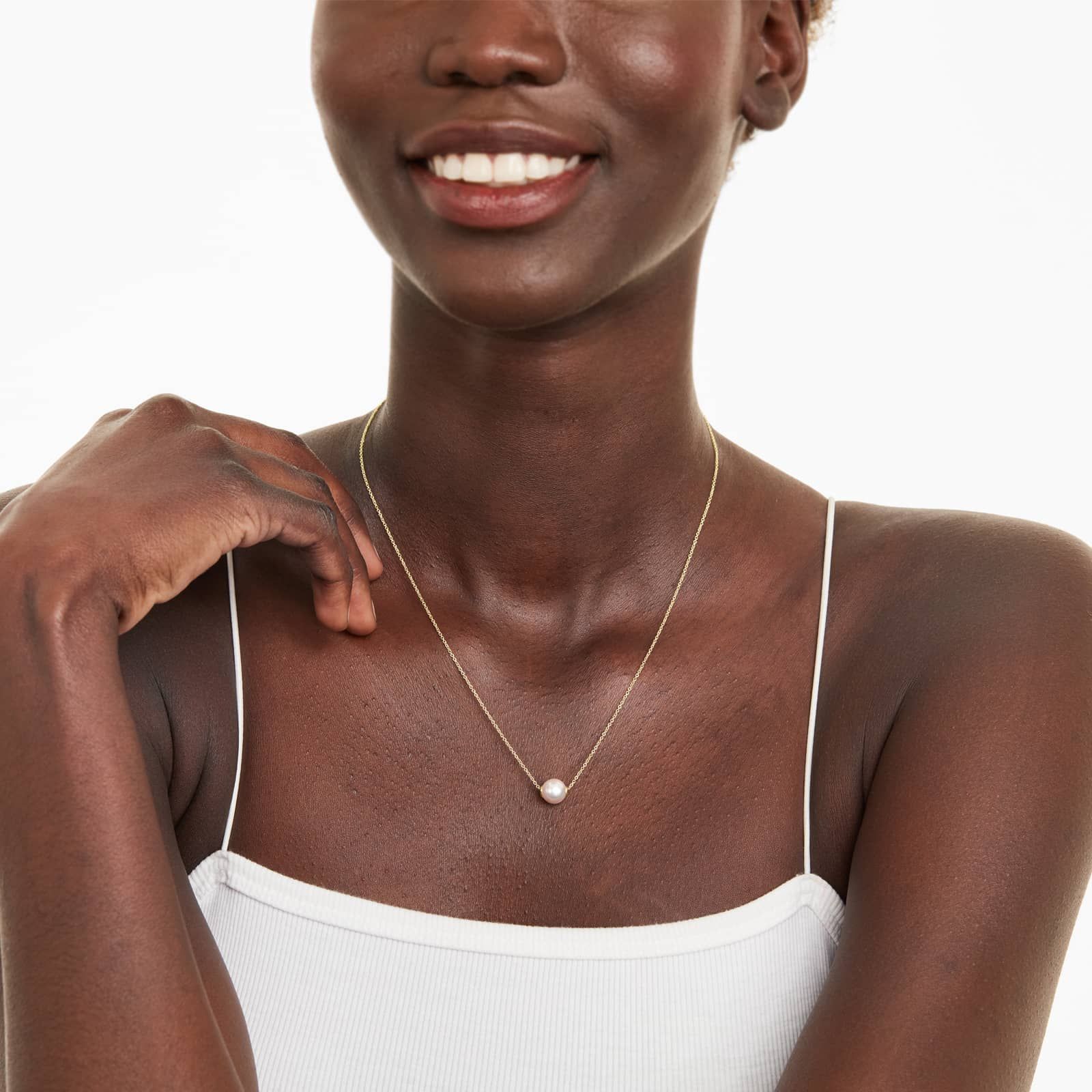 14K Yellow Gold Akoya Cultured Pearl Sliding Necklace