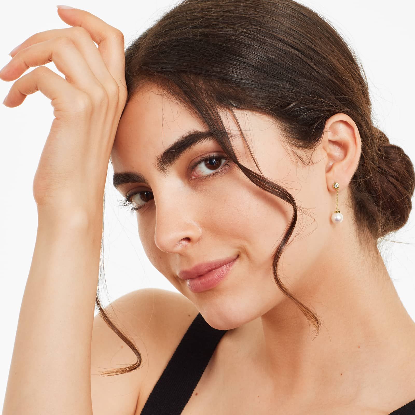 14K Yellow Gold Cultured Akoya Pearl And Bezel Set Diamond Drop Earrings