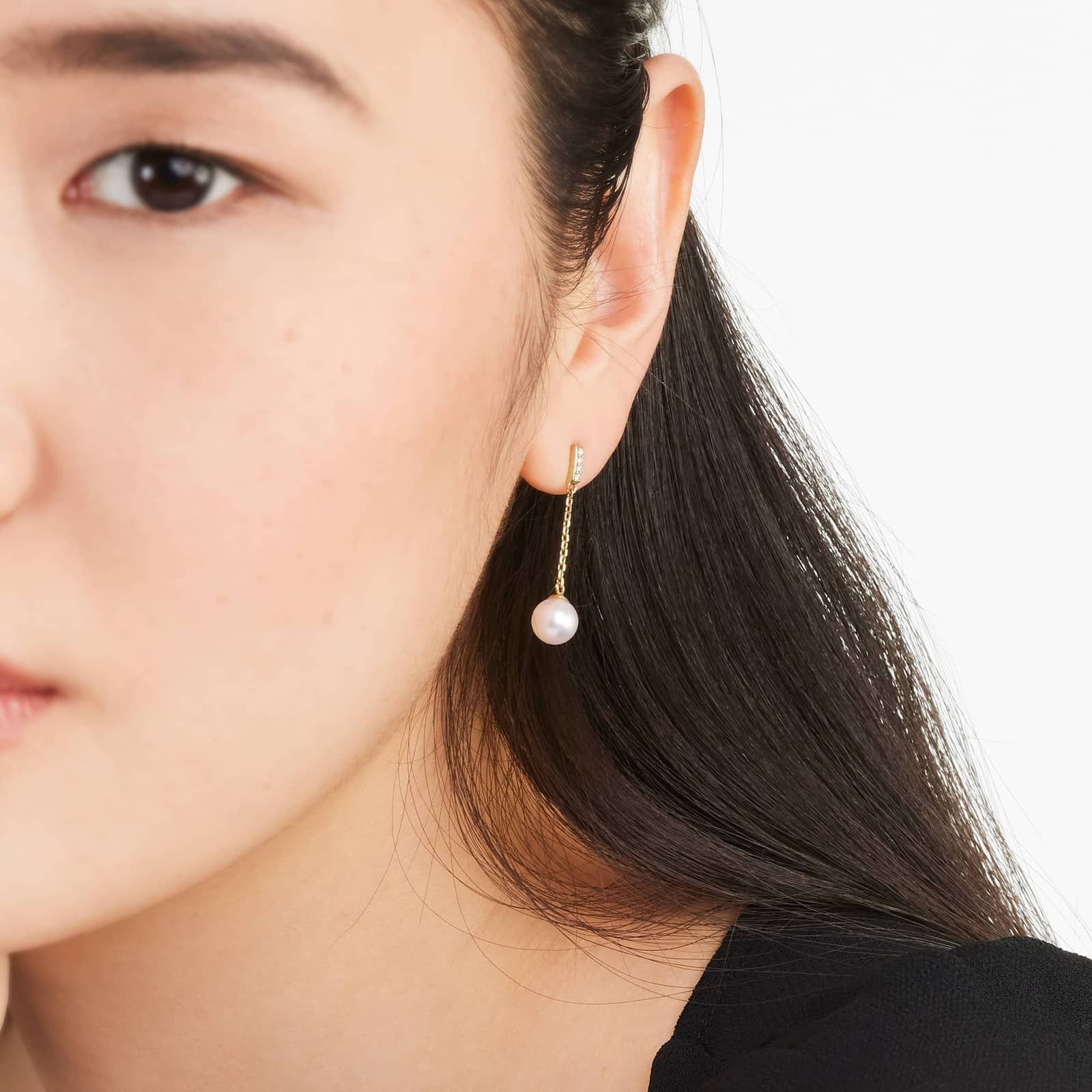 Cultured Akoya Pearl Dash Drop Earrings In 14K Yellow Gold