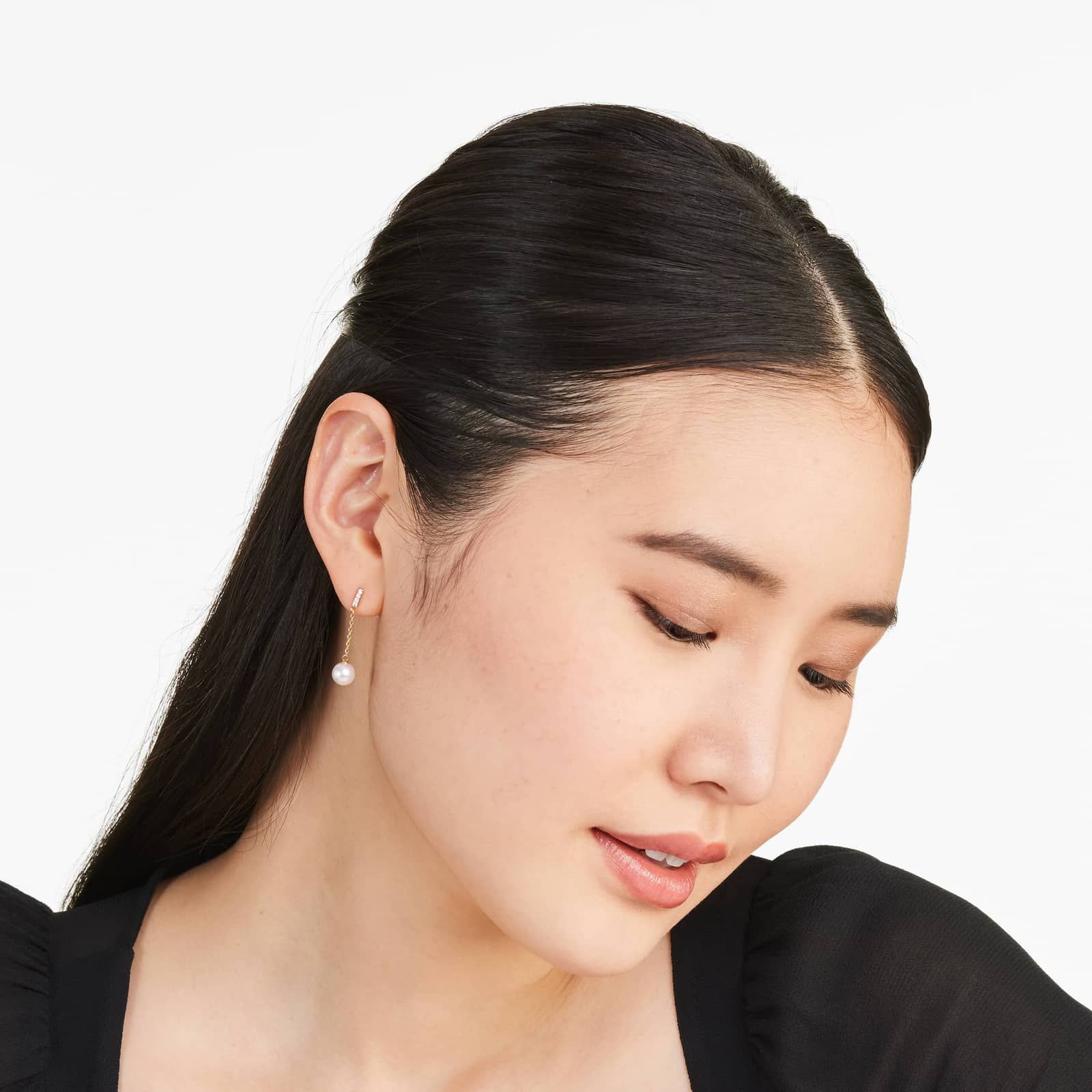 Cultured Akoya Pearl Dash Drop Earrings In 14K Yellow Gold