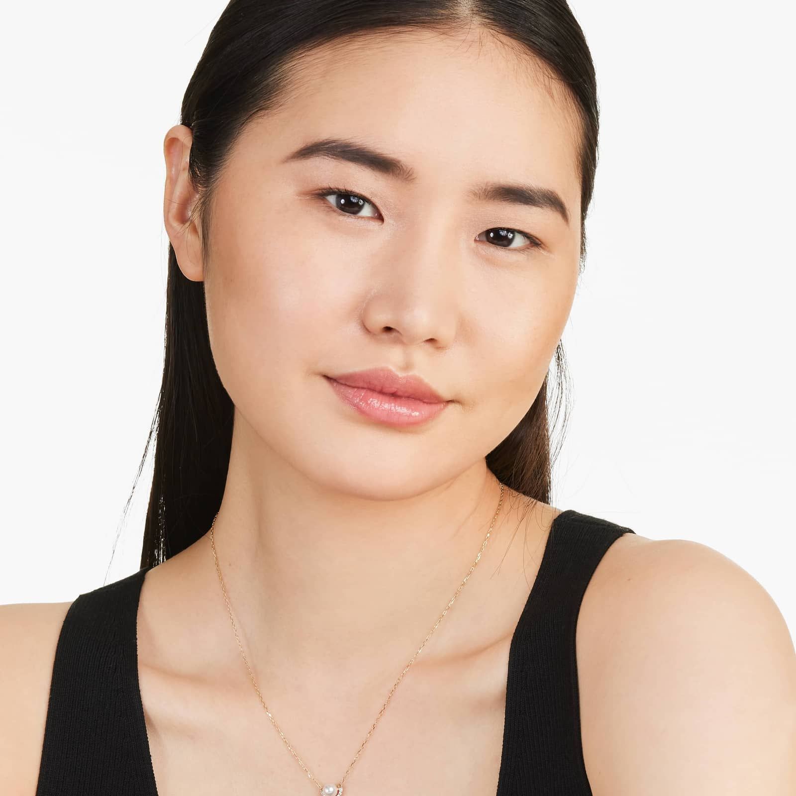 14K Yellow Gold Akoya Cultured Pearl Half Moon Diamond Necklace