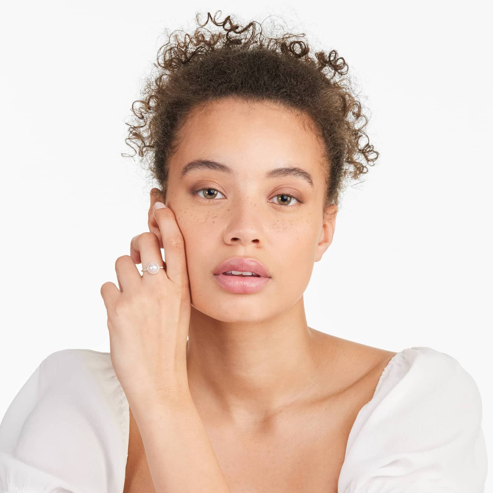 Akoya Cultured Pearl And Diamond Halo Ring In 14K Yellow Gold