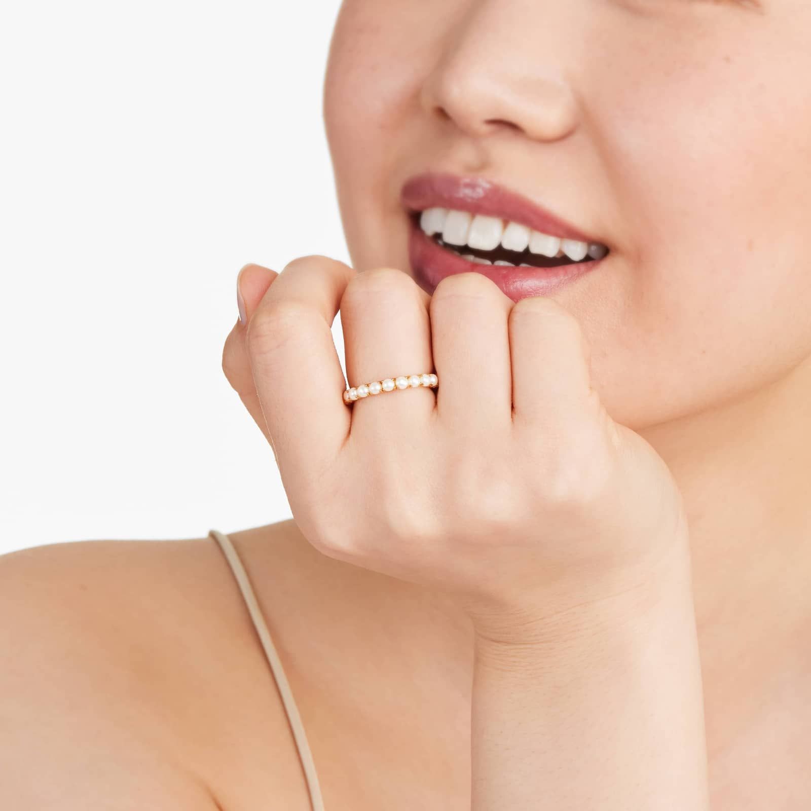 Cultured Seed Pearl Eternity Ring In 14K Yellow Gold