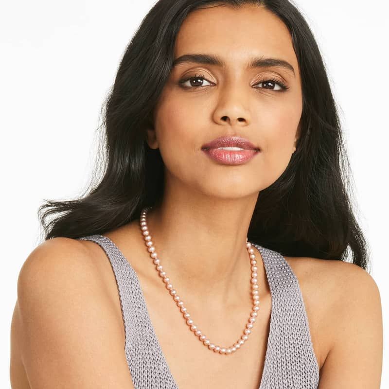 14K White Gold Pink Freshwater Cultured Pearl Fishclasp Necklace (6-7mm)