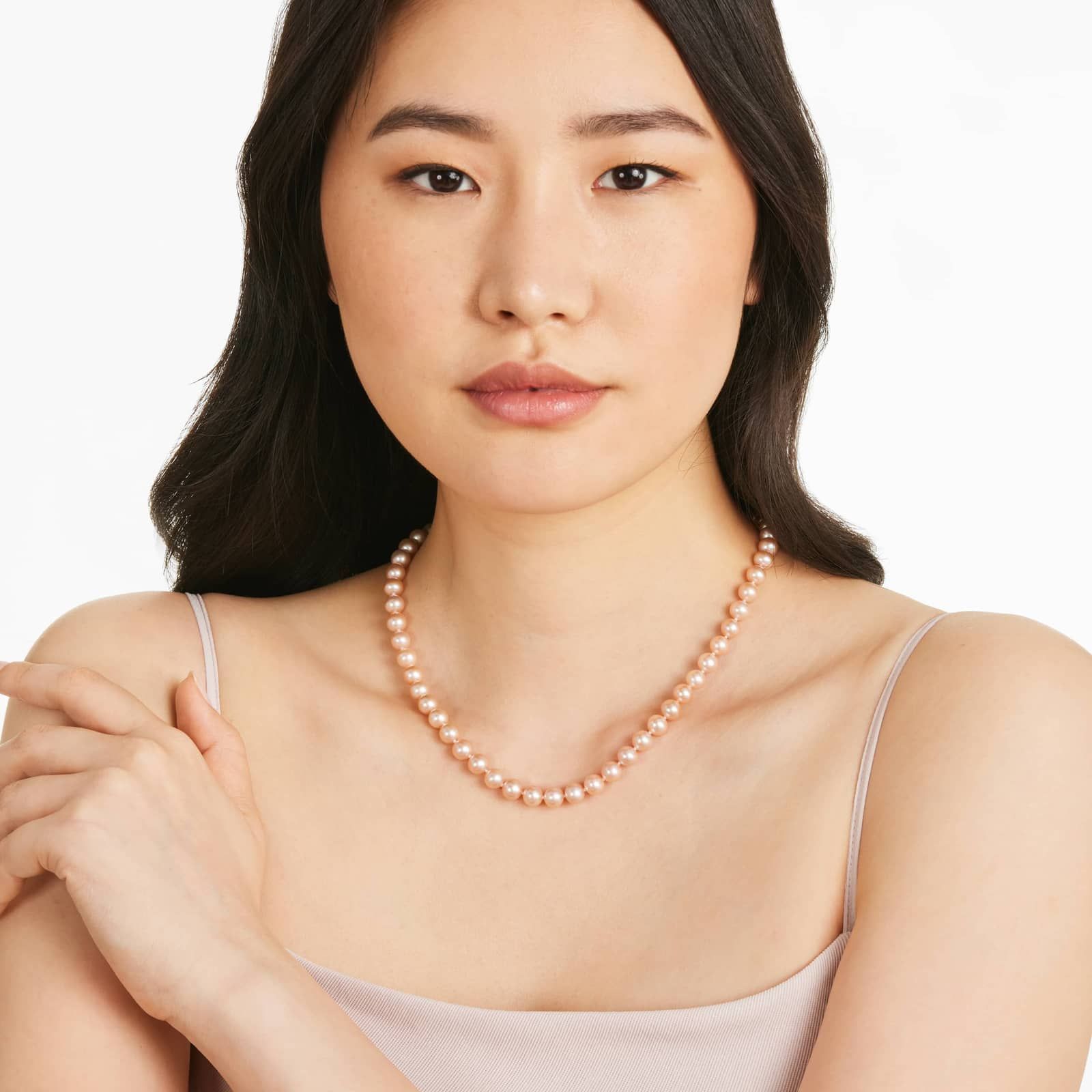 14K White Gold Pink Freshwater Cultured Pearl Fishclasp Necklace (7-8mm)