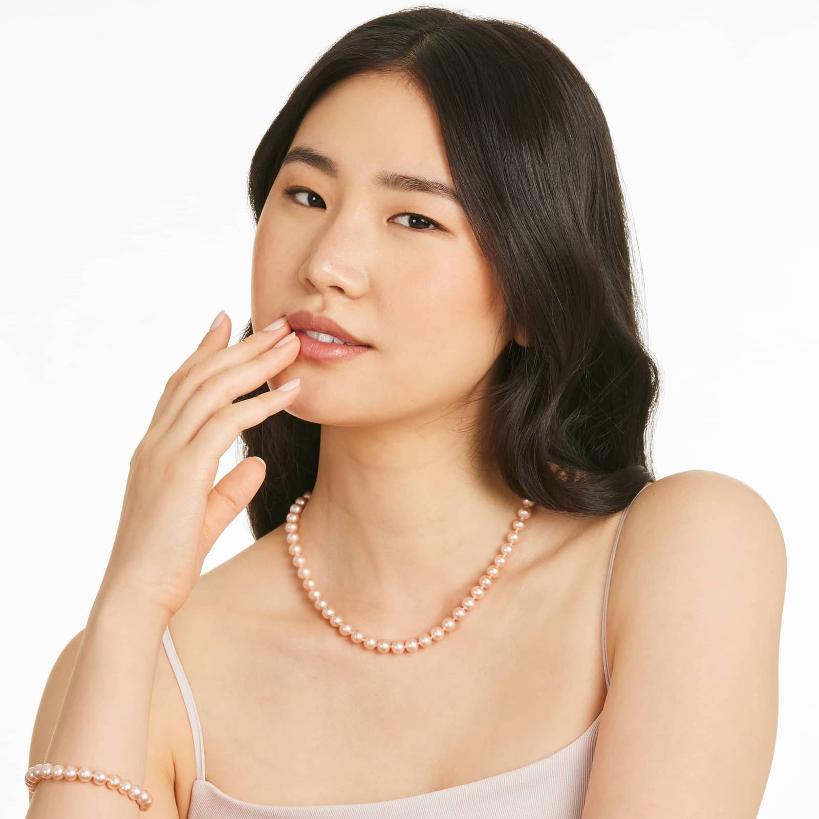 14K White Gold Pink Freshwater Cultured Pearl Fishclasp Necklace (7-8mm)