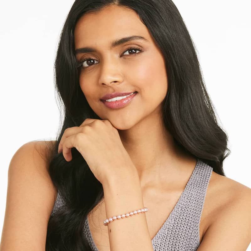 Pink Freshwater Cultured Pearl Fish Clasp Bracelet In 14K White Gold (6-7mm)