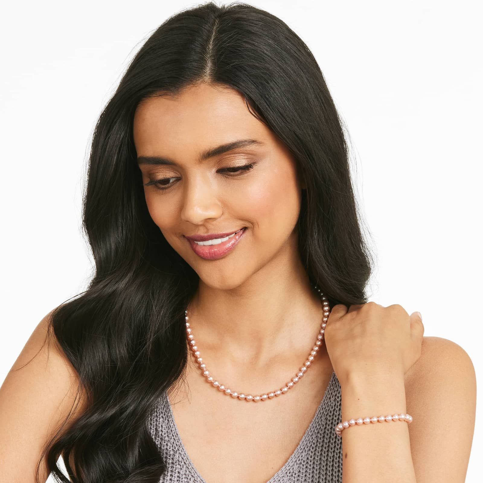 Pink Freshwater Cultured Pearl Fish Clasp Bracelet In 14K White Gold (6-7mm)