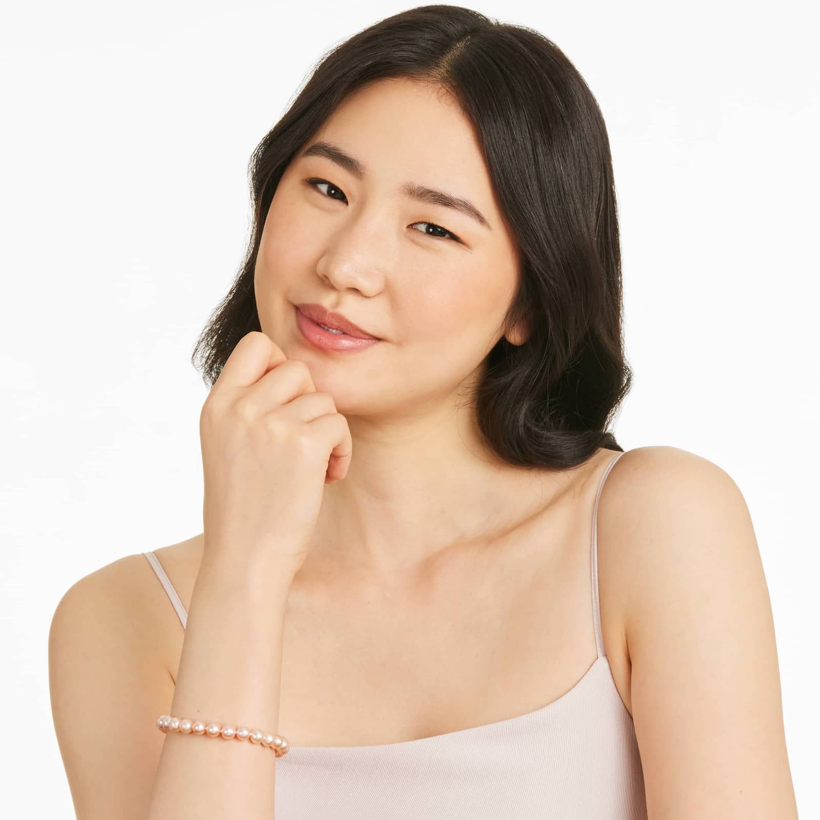 Pink Freshwater Cultured Pearl Fish Clasp Bracelet In 14K White Gold (7-8mm)