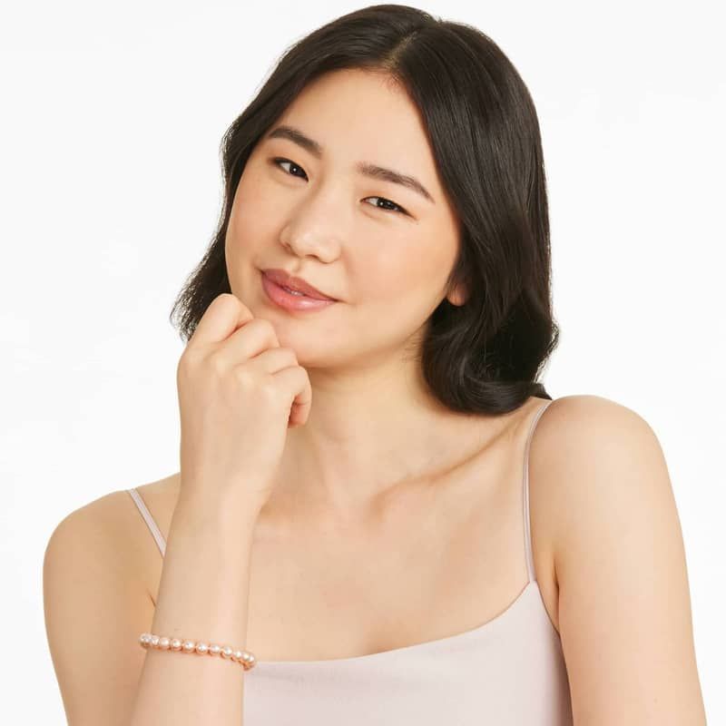 Pink Freshwater Cultured Pearl Fish Clasp Bracelet In 14K White Gold (7-8mm)