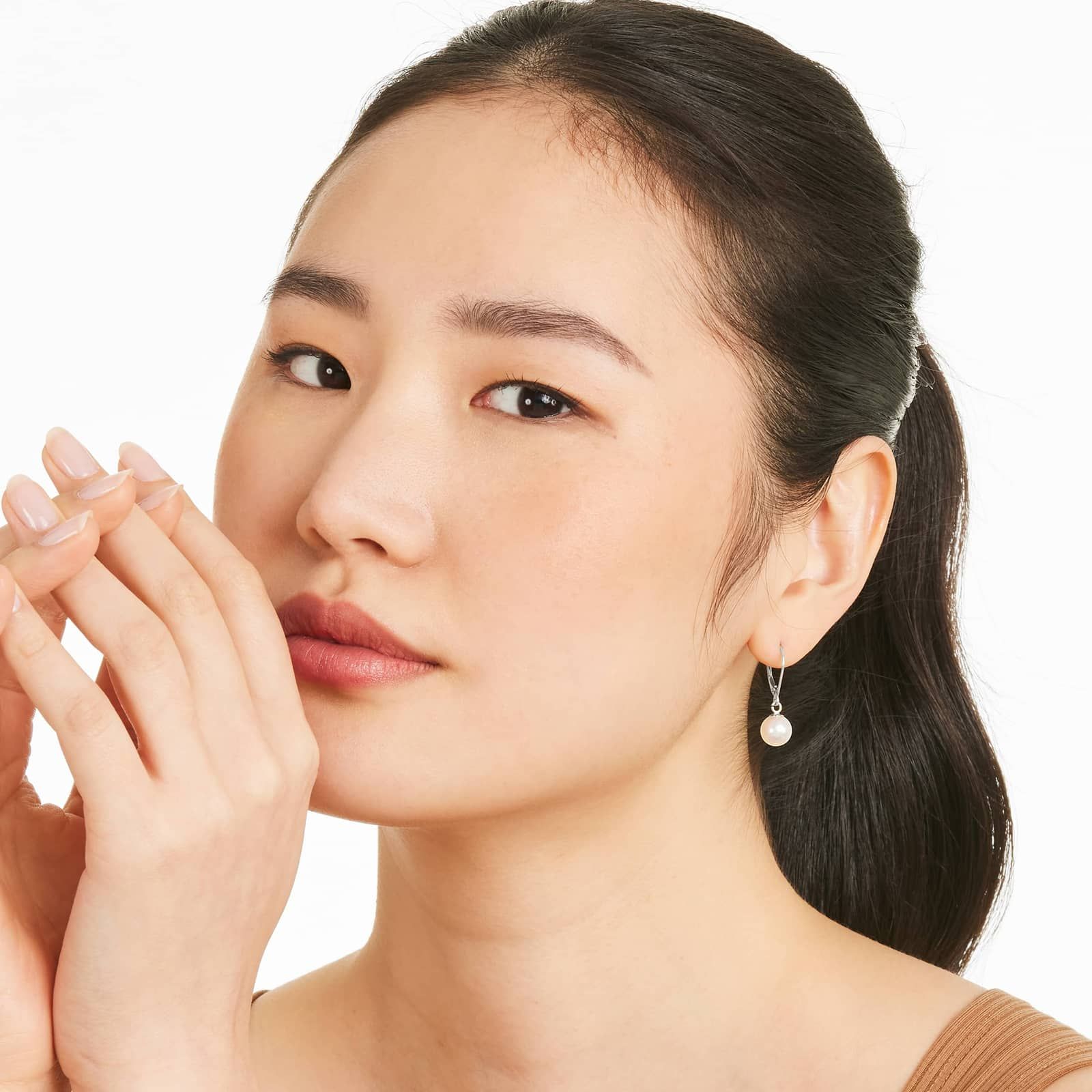 Cultured Akoya Pearl Leverback Earrings In 14K White Gold