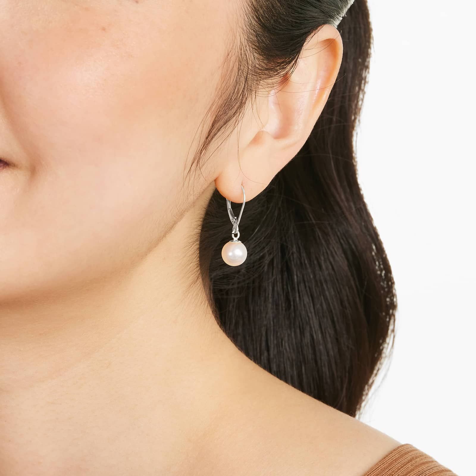 Cultured Akoya Pearl Leverback Earrings In 14K White Gold