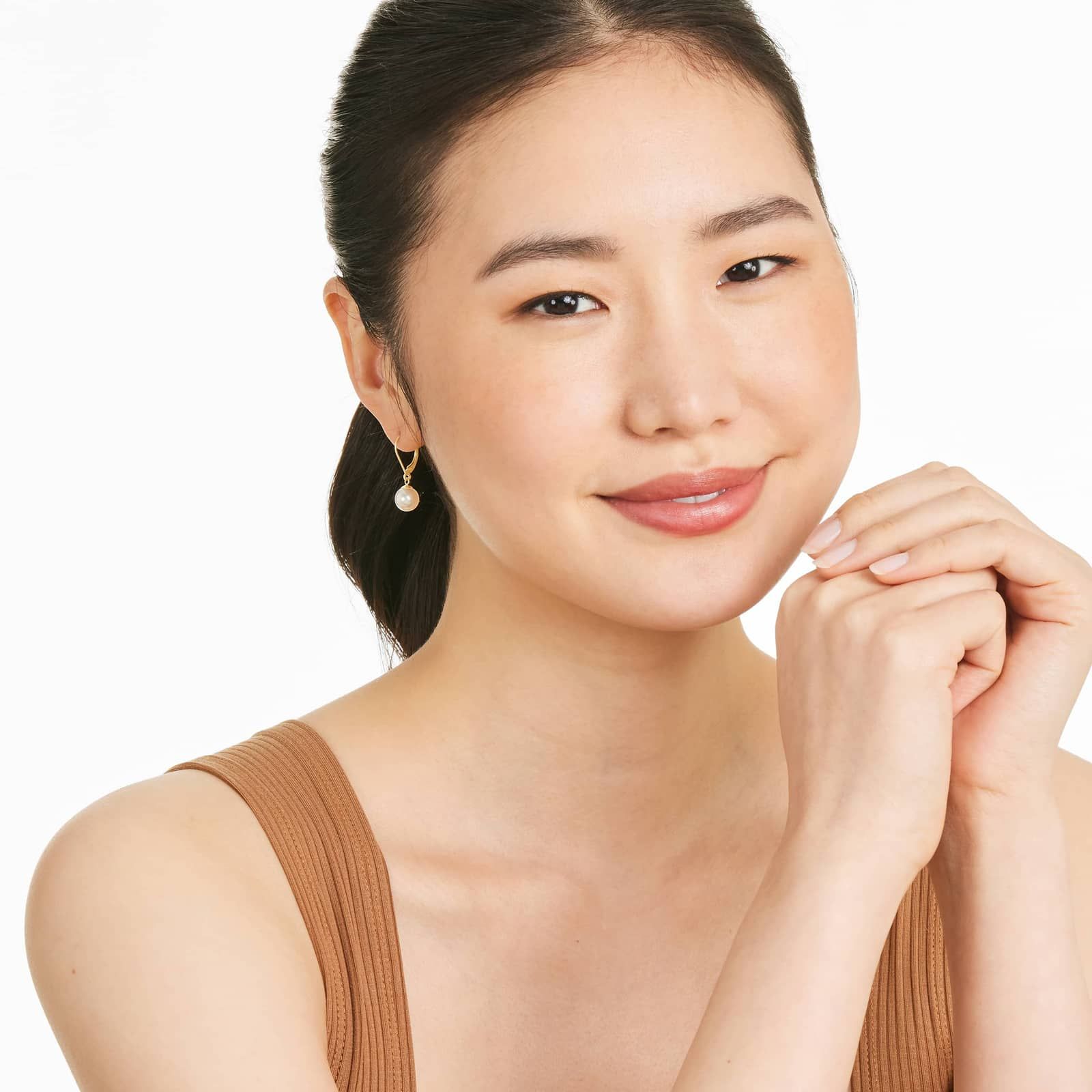 Cultured Akoya Pearl Leverback Earrings In 14K Yellow Gold