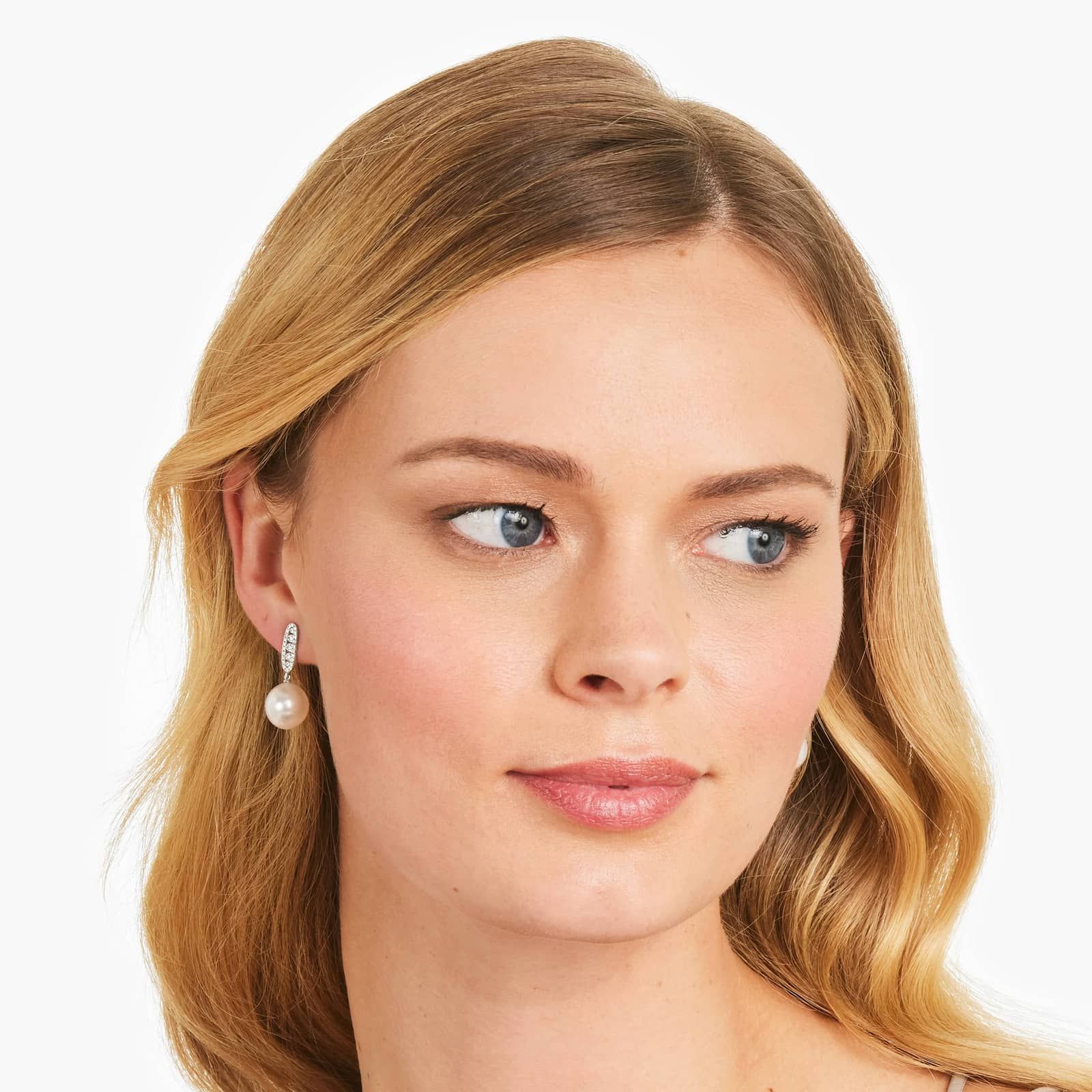 Cultured South Sea Pearl And Diamond Earrings In 18K White Gold