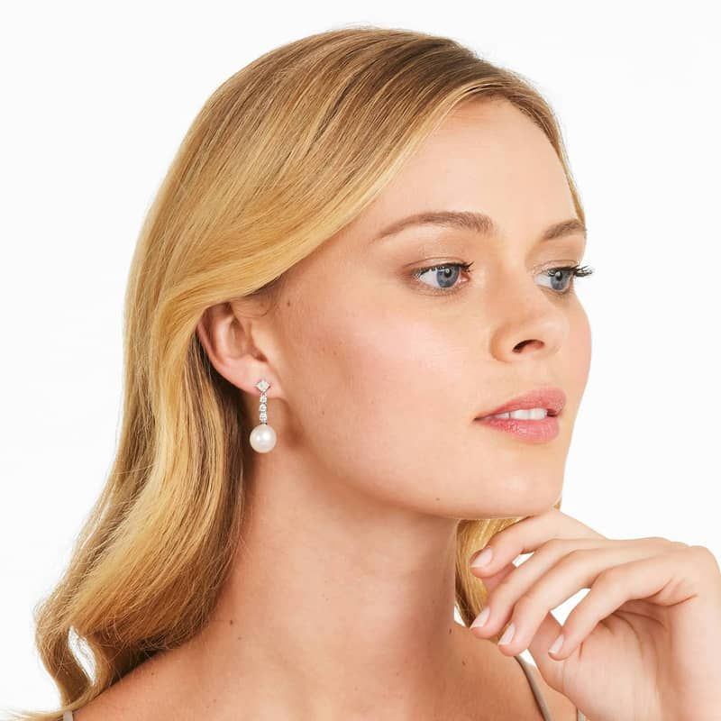 Cultured South Sea Pearl And Diamond Earrings In 18K White Gold