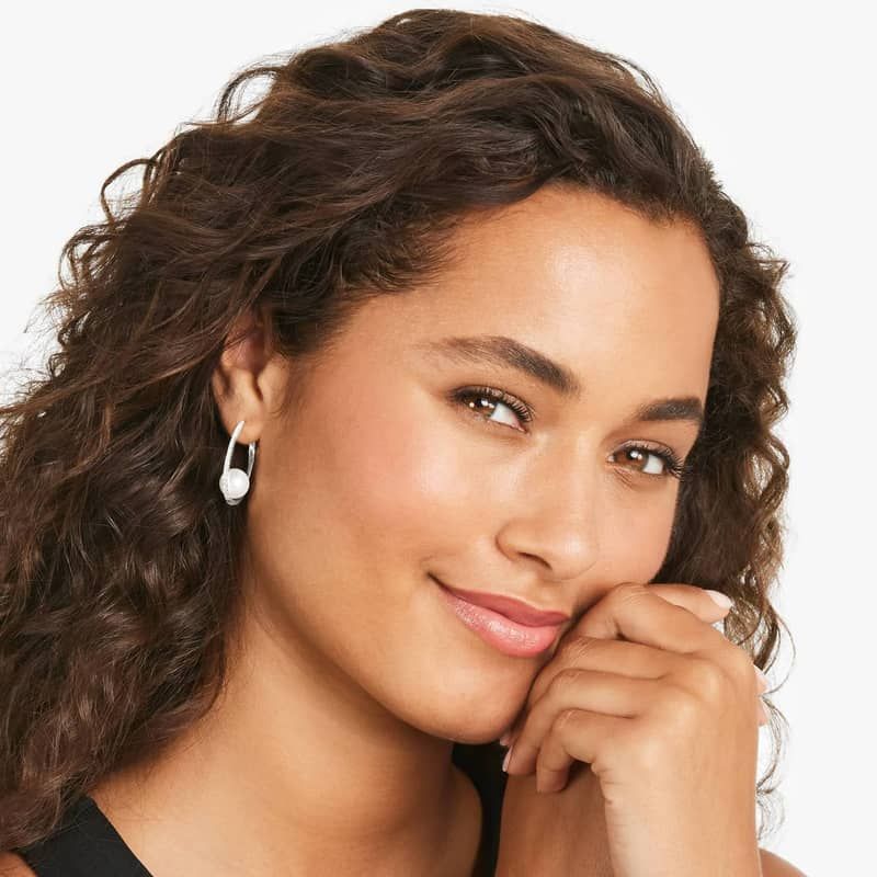 Cultured South Sea Pearl And Diamond Hoop Earrings In 18K White Gold