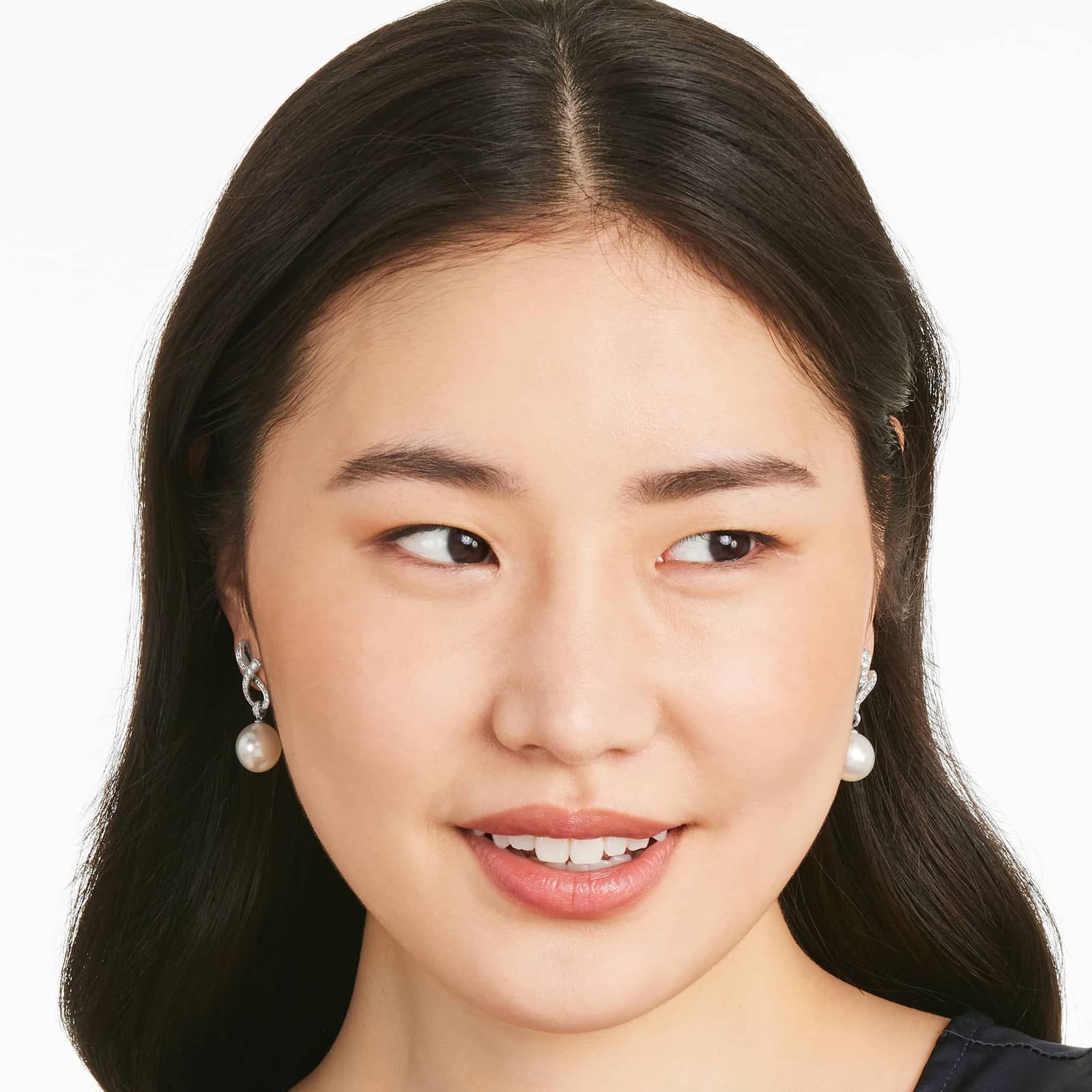 Cultured South Sea Pearl And Diamond Ribbon Earrings In 18K White Gold