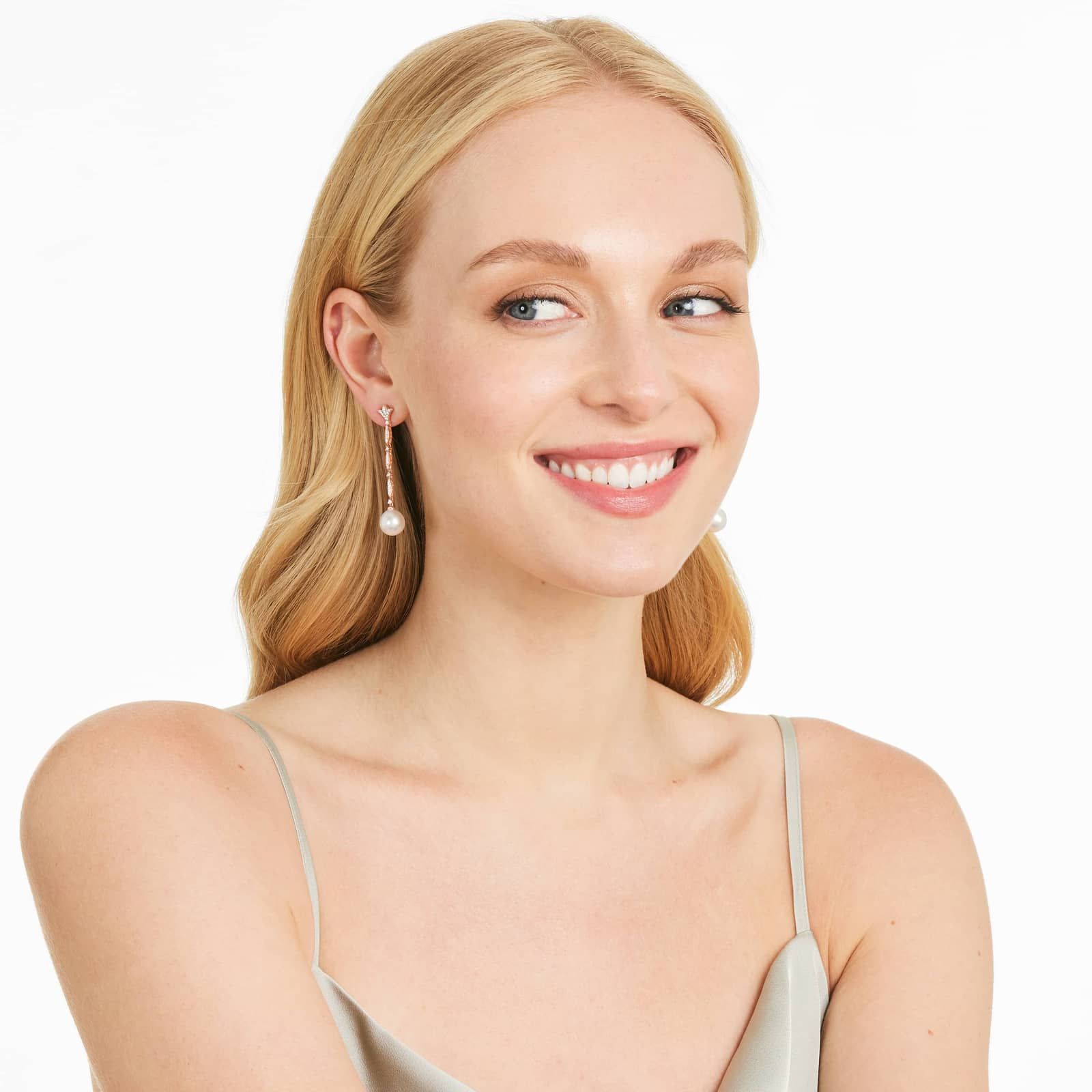 Cultured South Sea Pearl And Diamond Earrings In 18K Rose Gold