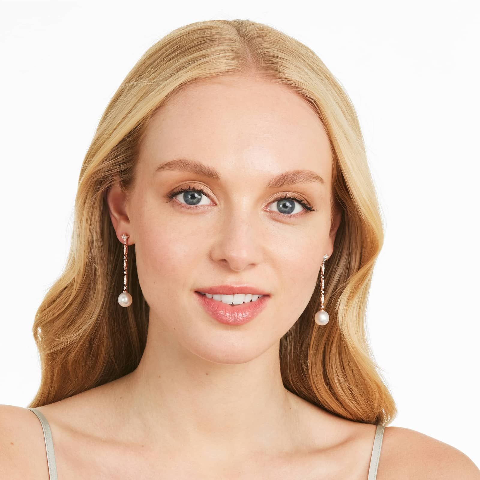 Cultured South Sea Pearl And Diamond Earrings In 18K Rose Gold