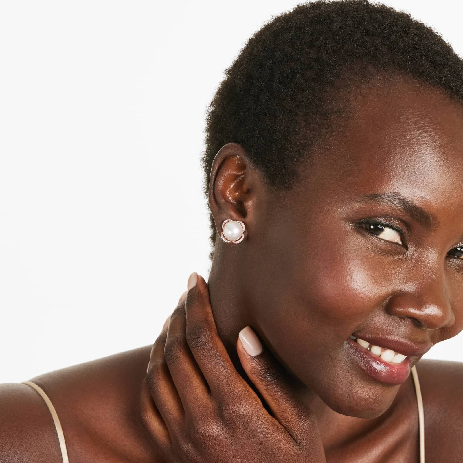 Cultured South Sea Pearl And Flower Diamond Earrings In 18K Rose Gold