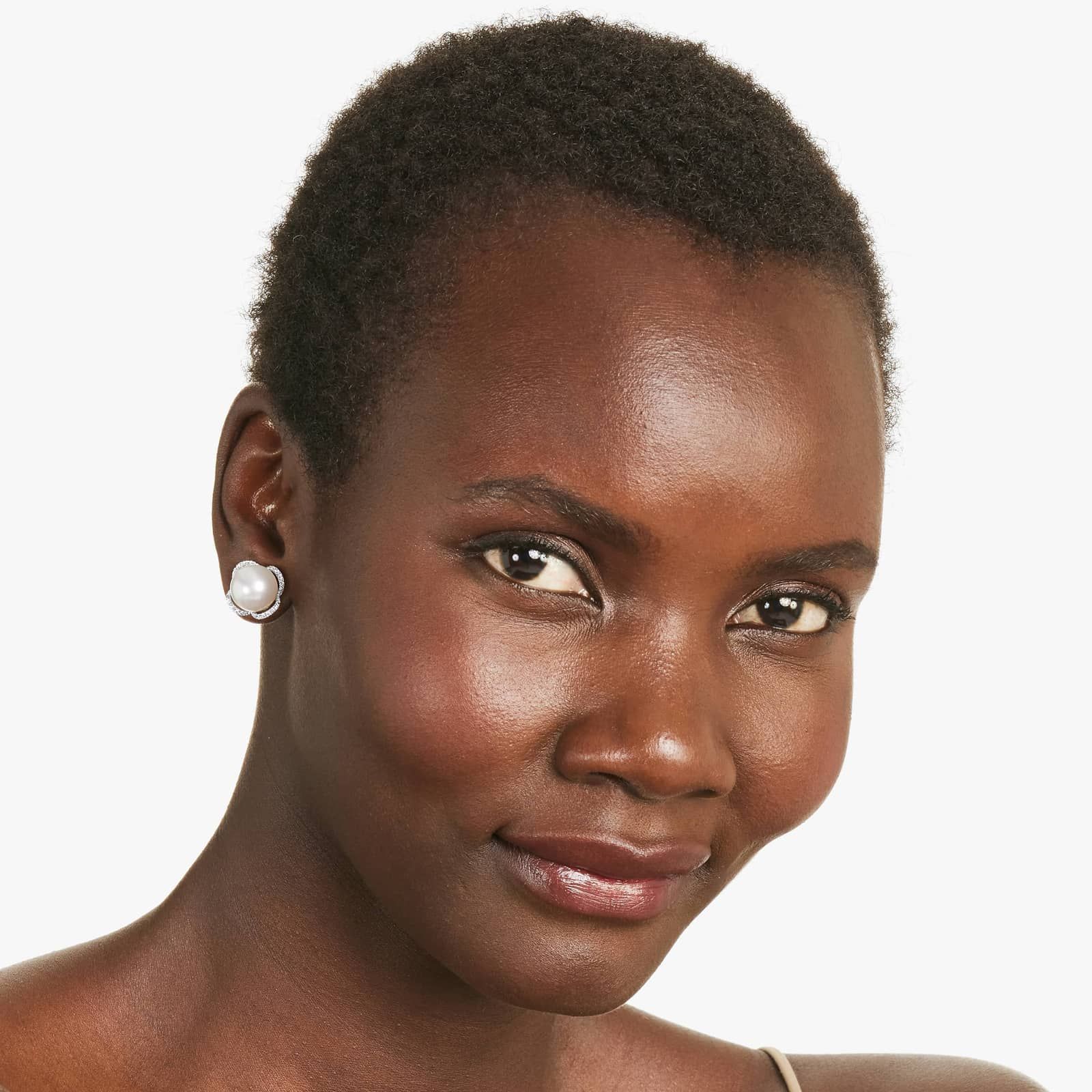 Cultured South Sea Pearl And Flower Diamond Earrings In 18K White Gold