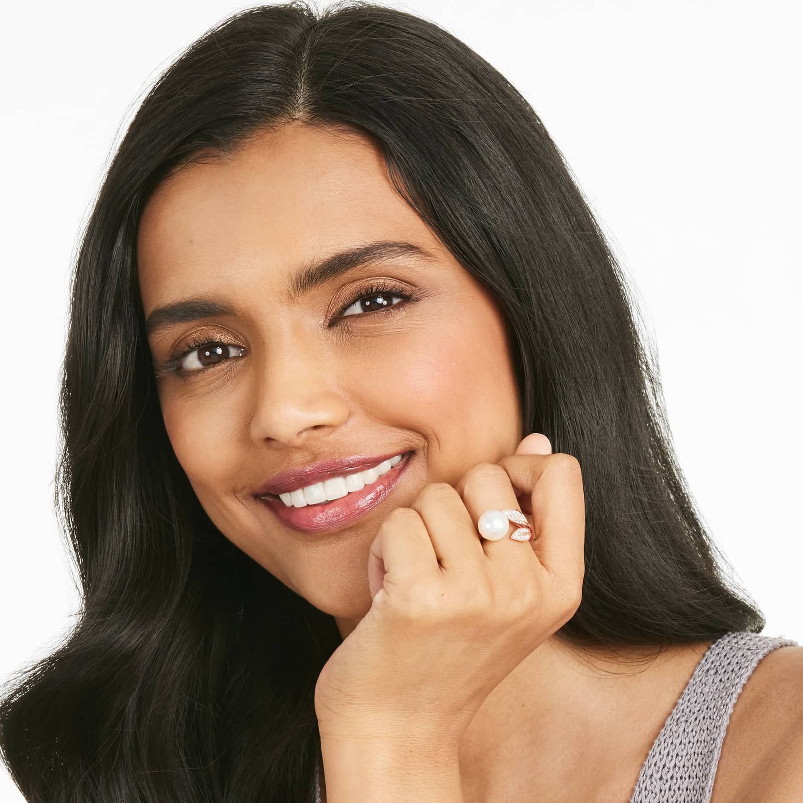 South Sea Cultured Pearl And Diamond Ring In 18K Rose Gold