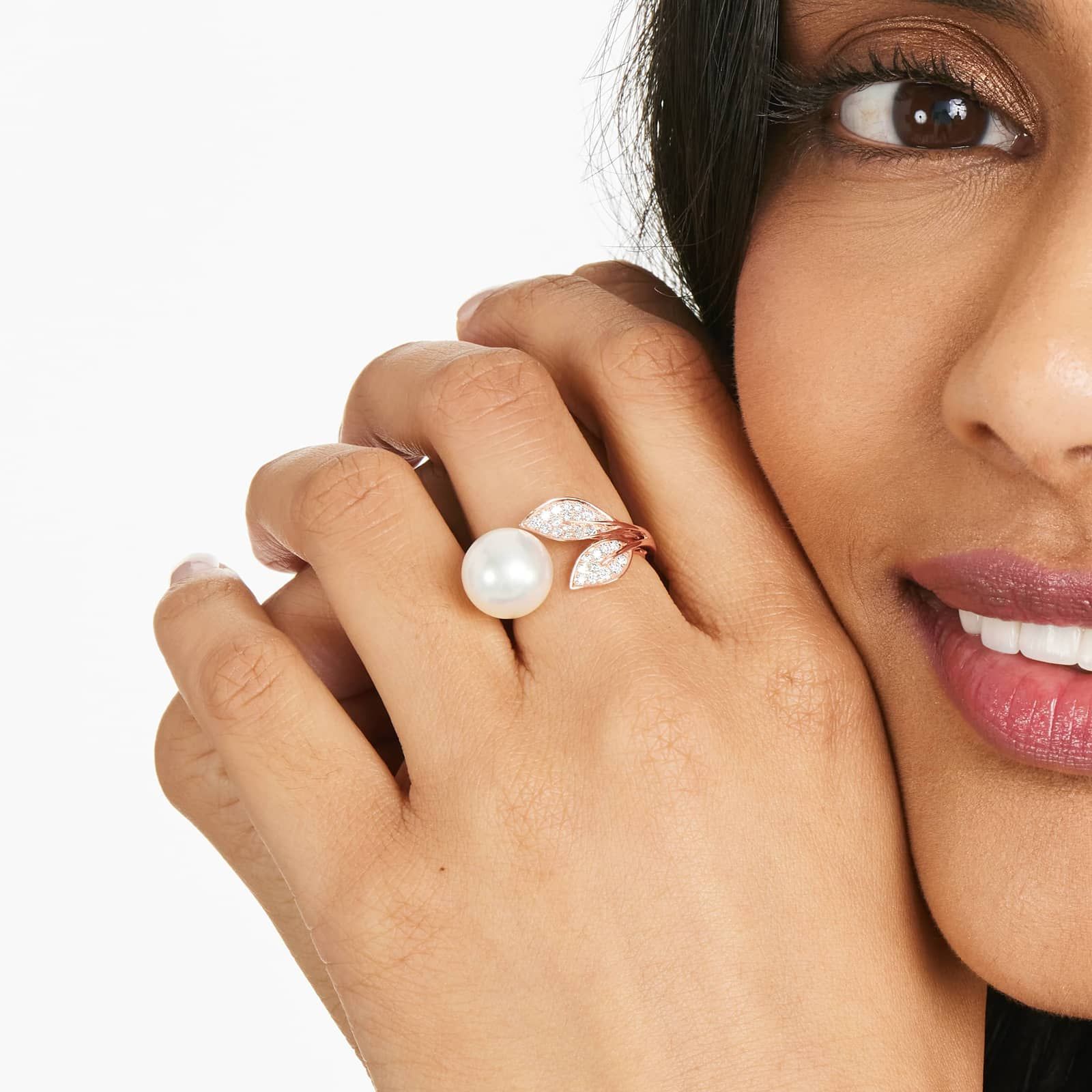 South Sea Cultured Pearl And Diamond Ring In 18K Rose Gold