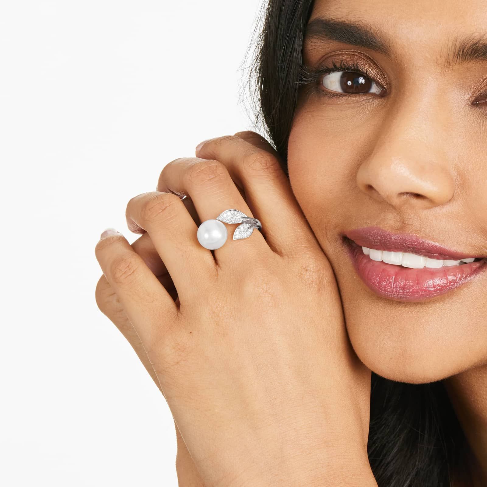 South Sea Cultured Pearl And Diamond Ring In 18K White Gold