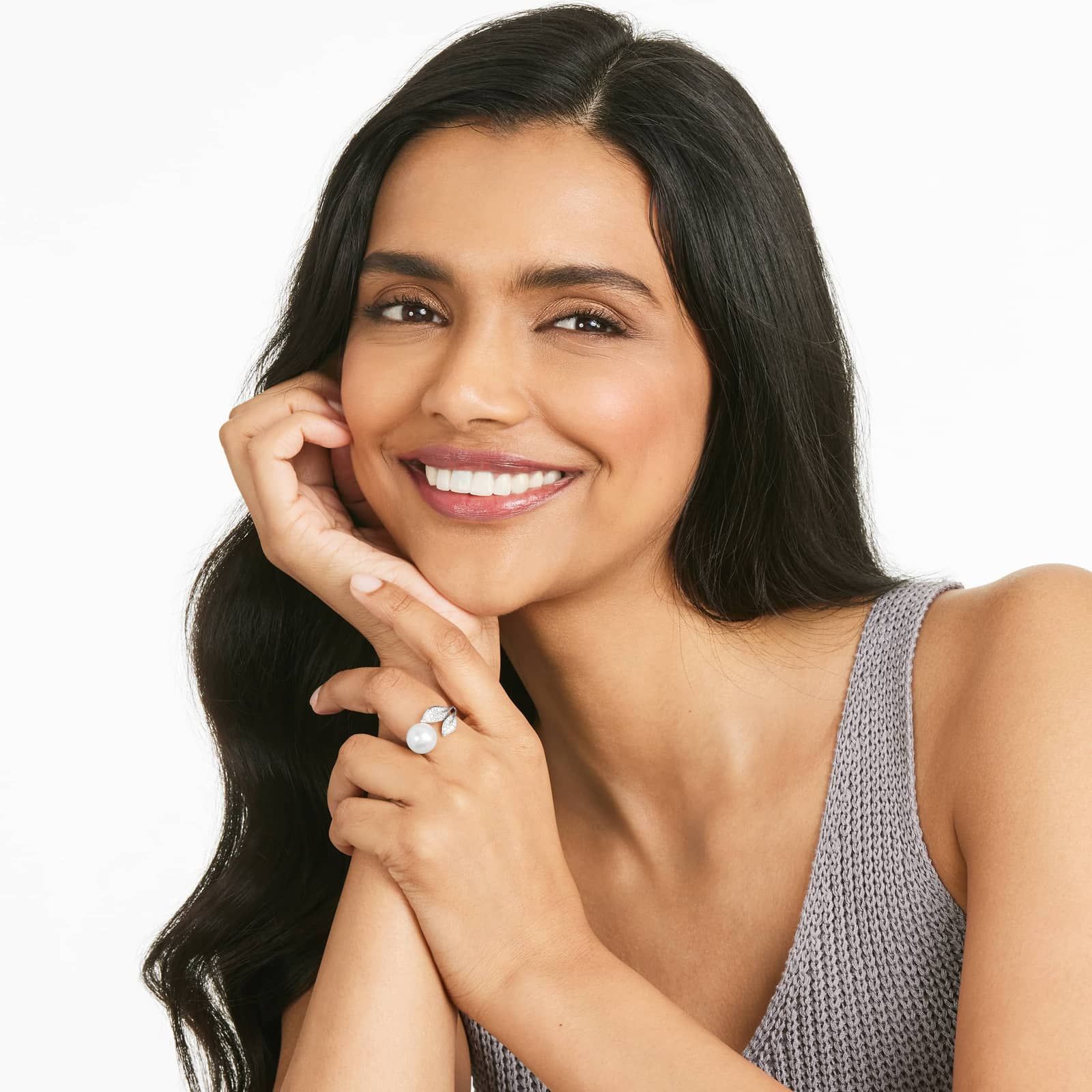 South Sea Cultured Pearl And Diamond Ring In 18K White Gold