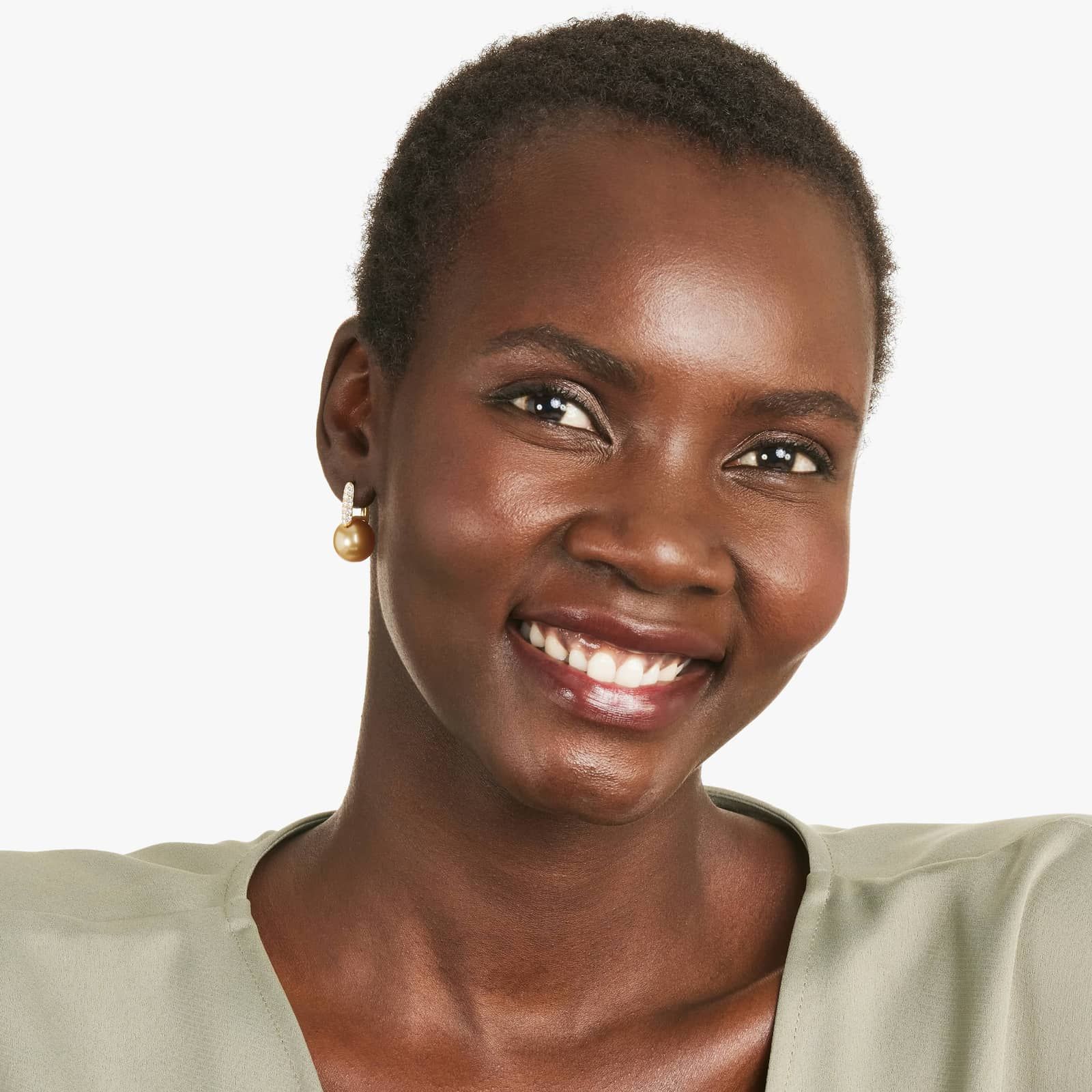 Cultured South Sea Pearl And Diamond Huggie Earrings In 18K Yellow Gold