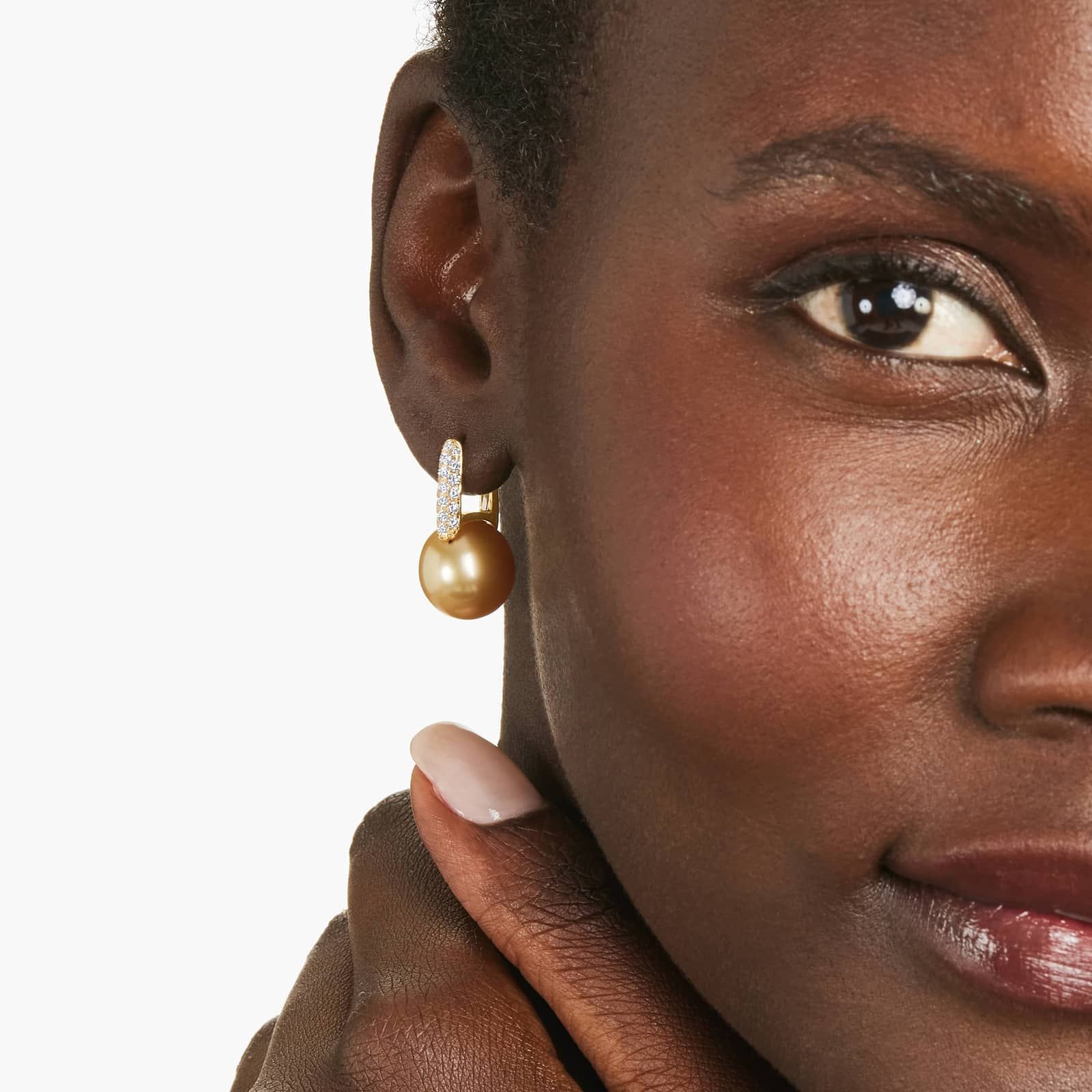 Cultured South Sea Pearl And Diamond Huggie Earrings In 18K Yellow Gold