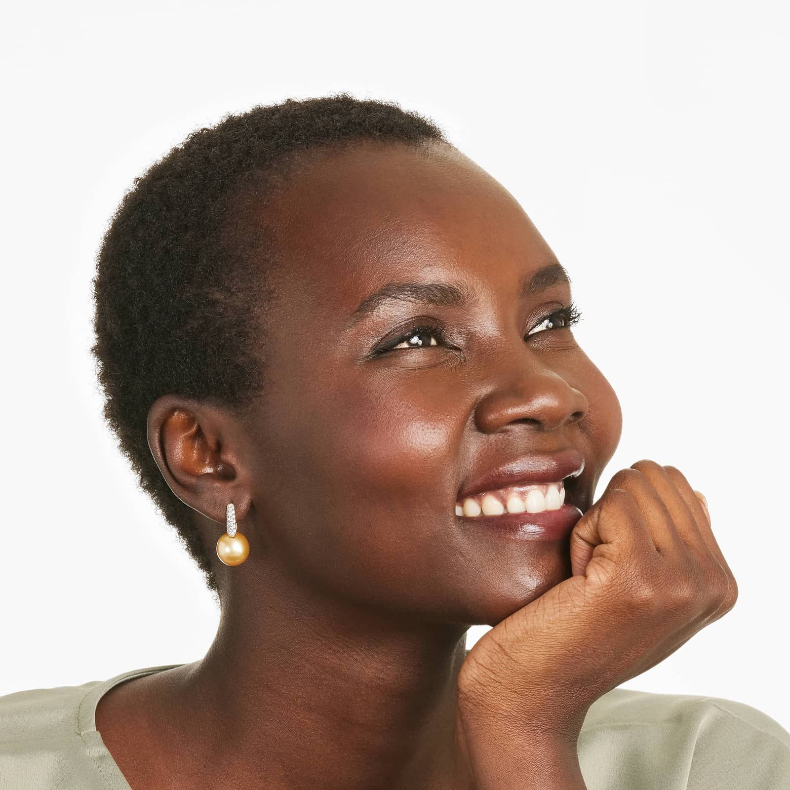 Cultured South Sea Pearl And Diamond Huggie Earrings In 18K Yellow Gold