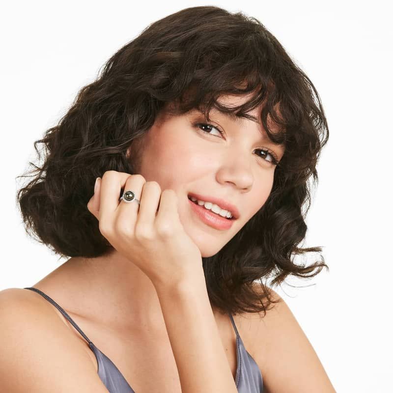 Tahitian Cultured Pearl And Diamond Halo Ring In 14K White Gold