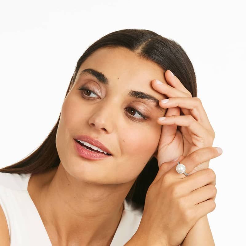 Akoya Cultured Pearl And Diamond Halo Ring In 14K White Gold