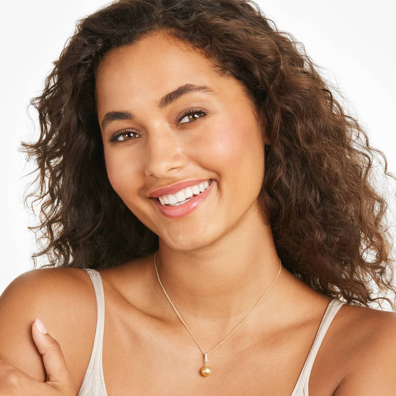 14K Yellow Gold Golden South Sea Cultured Pearl and Diamond Pendant