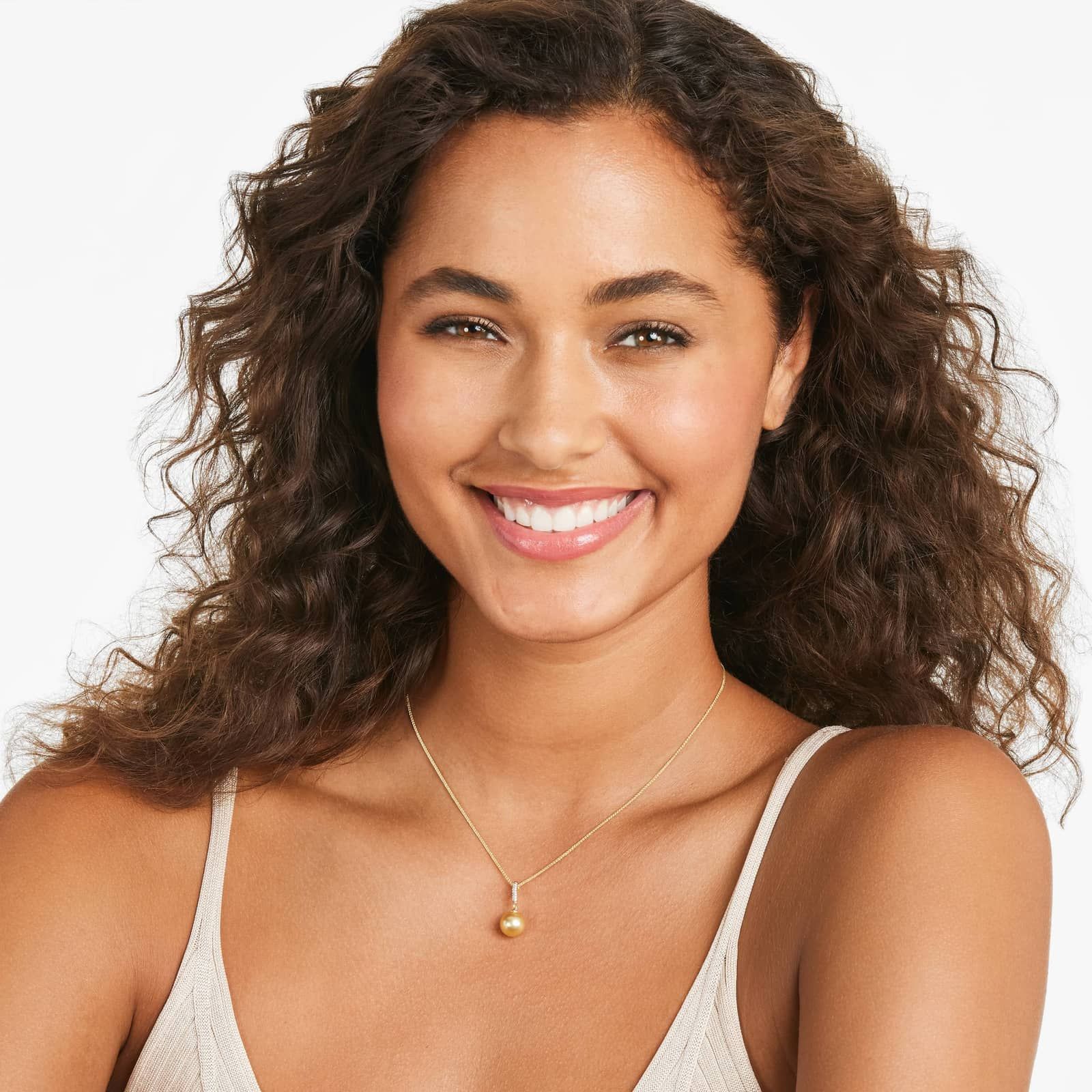 14K Yellow Gold Golden South Sea Cultured Pearl and Diamond Pendant