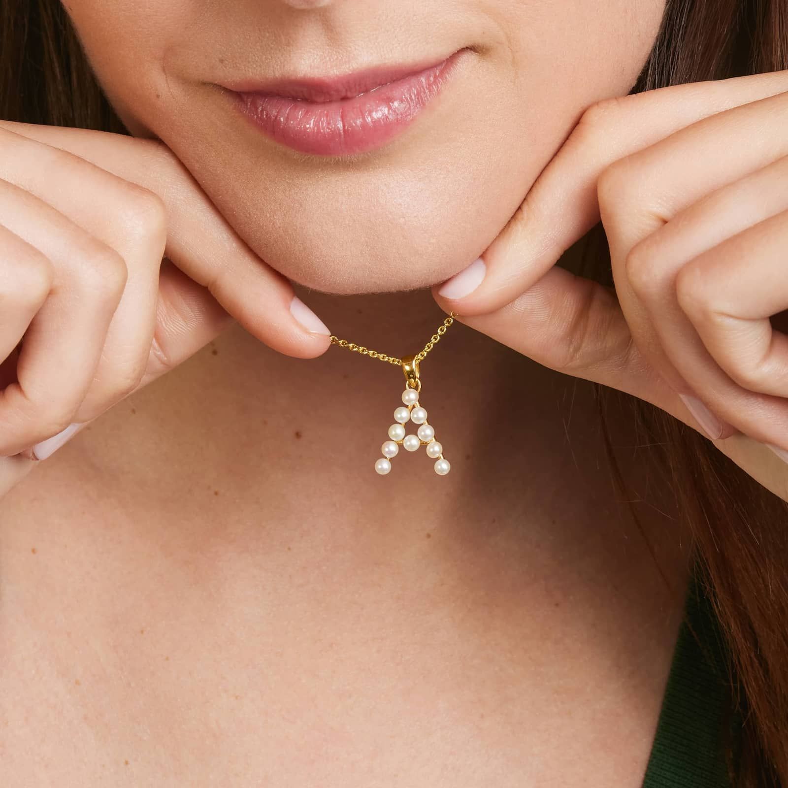 14K Yellow Gold Initial A Pearl Necklace