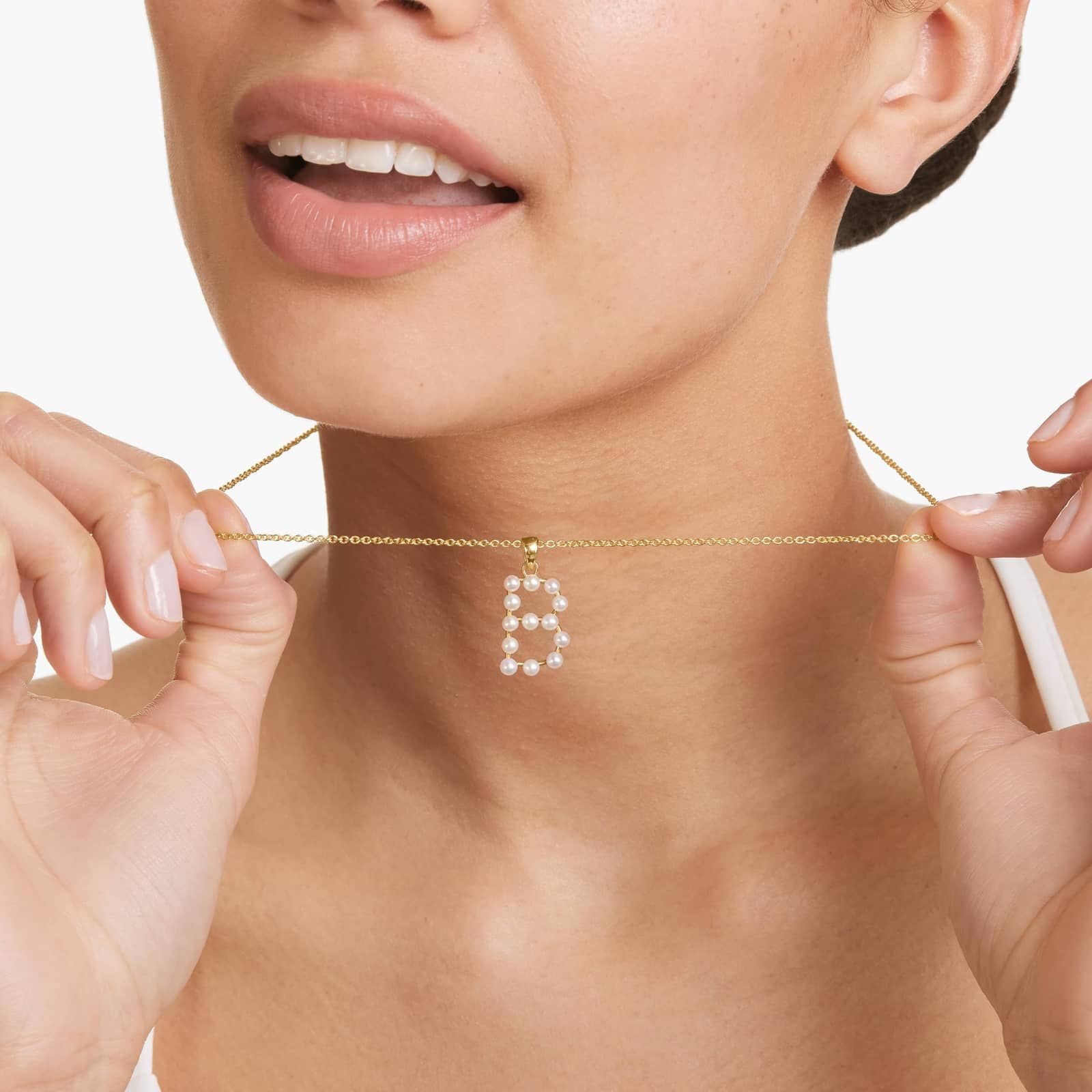 14K Yellow Gold Initial B Pearl Necklace