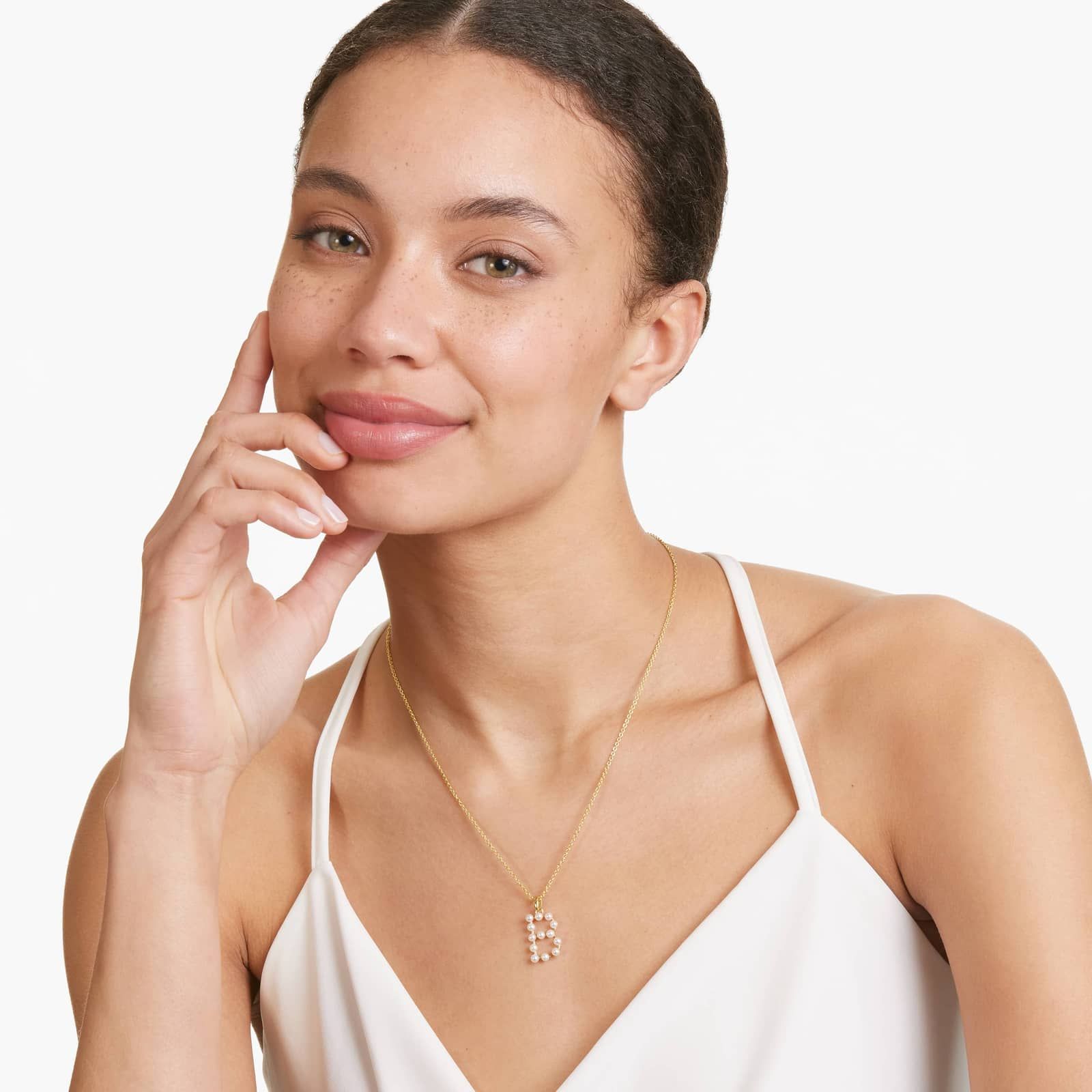 14K Yellow Gold Initial B Pearl Necklace