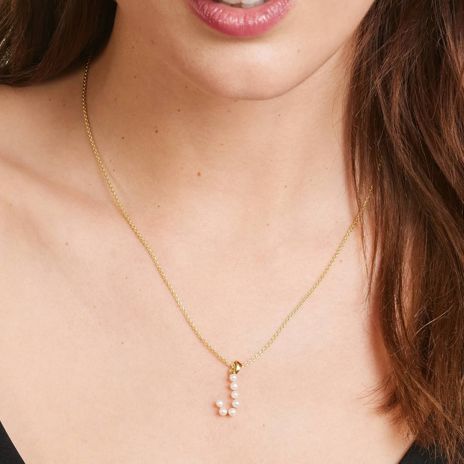 14K Yellow Gold Initial J Pearl Necklace