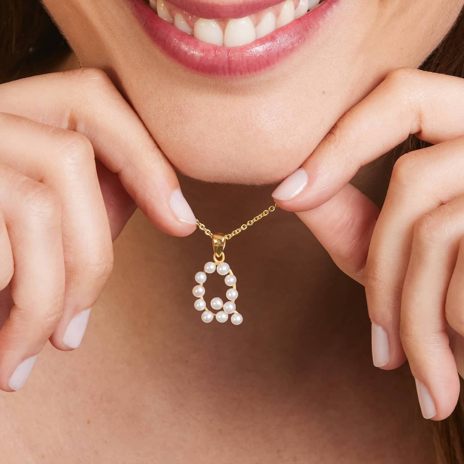 14K Yellow Gold Initial Q Pearl Necklace