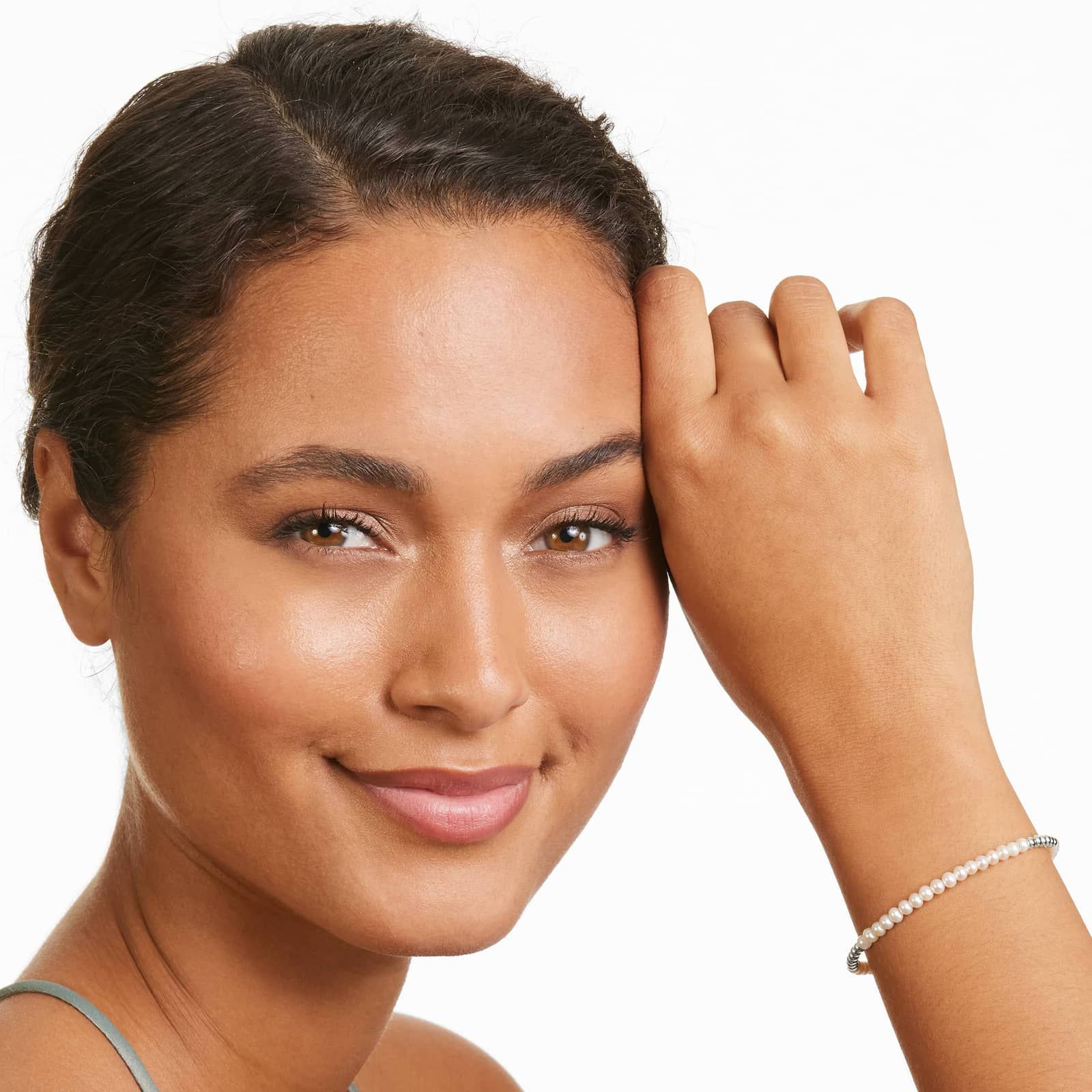 14K White Gold Freshwater Pearl Beaded Bangle Bracelet