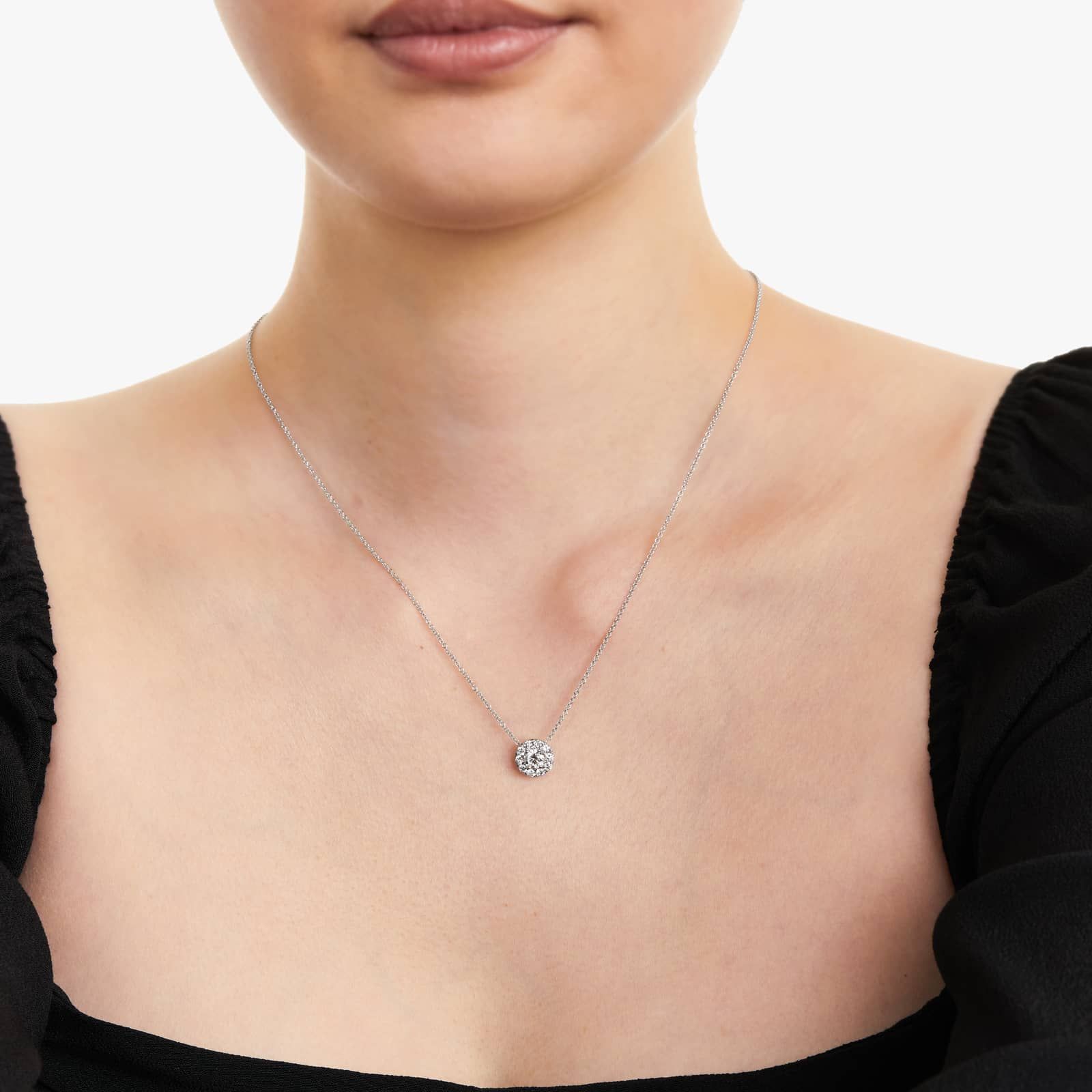 14K White Gold Halo Lab-Grown Diamond Pendant (0.75 CTW - F-G / VS2-SI1)